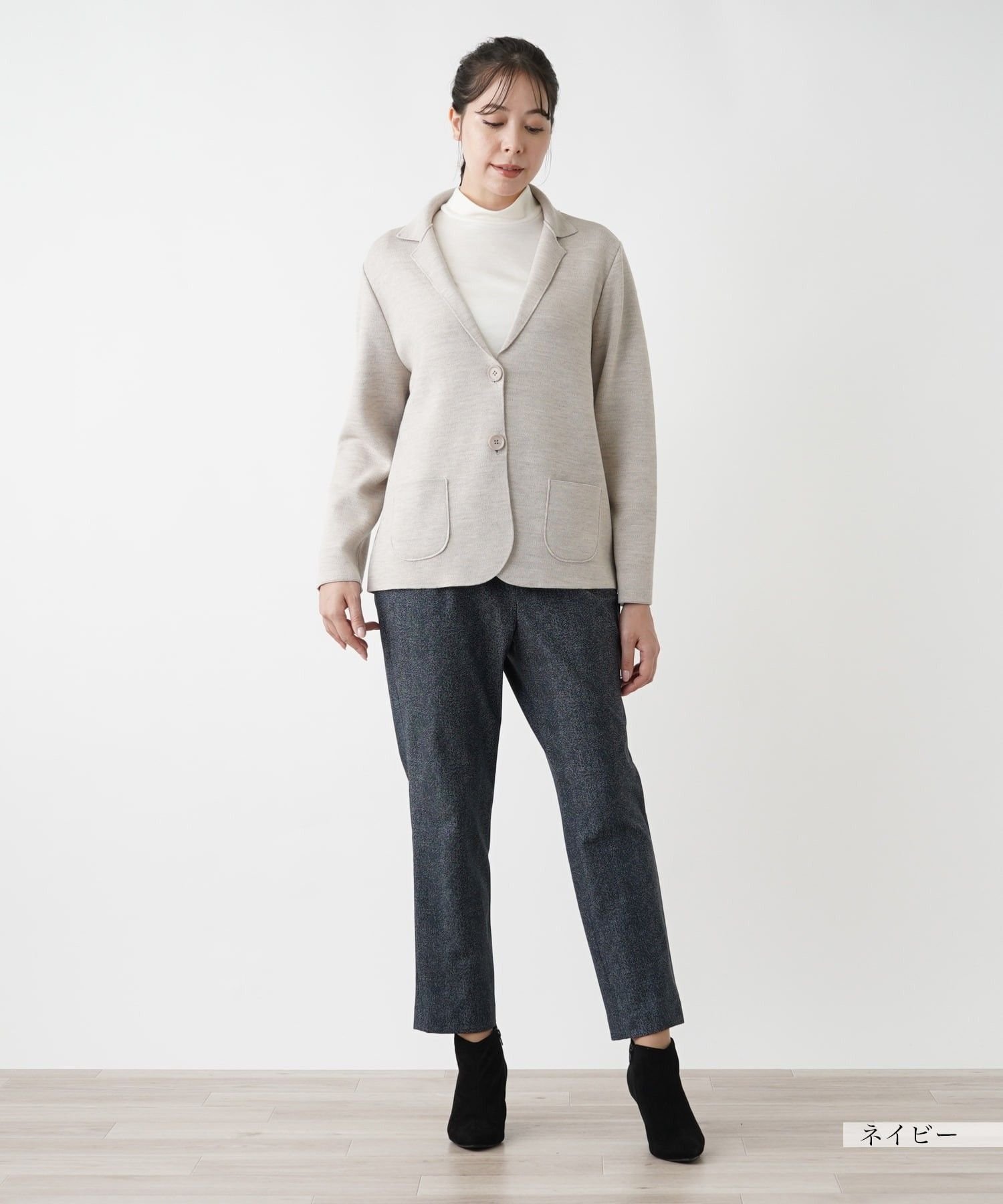 Leilian PLUS HOUSE 【店頭人気】あったかデニム調プリントスリムパンツ レリアン プラスハウス パンツ その他のパンツ ネイビー ブラック
