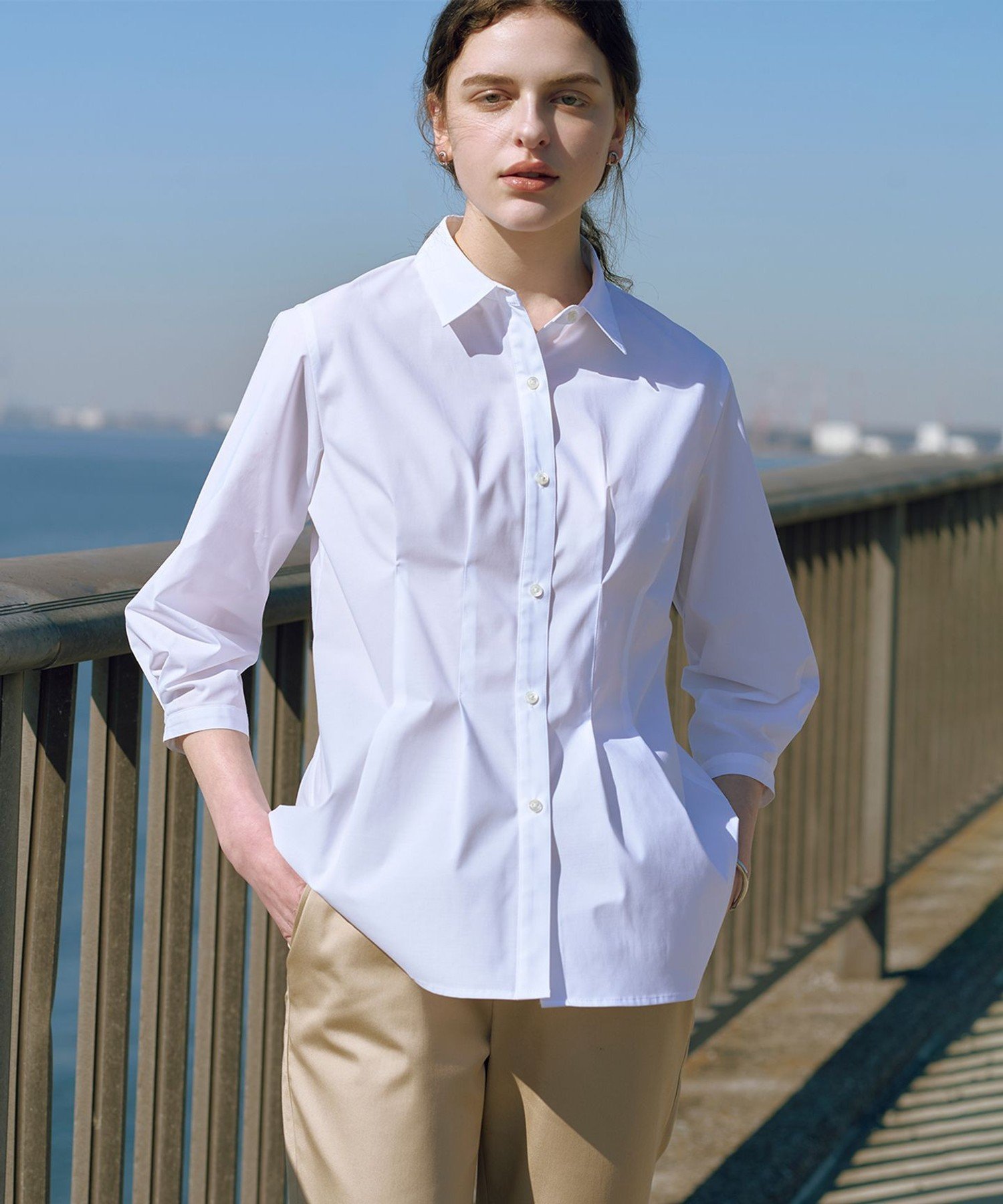 J.PRESS LADIES L 【WEB限定カラーあり】SOFT TC ストレッチ シャツ ブラウス ジェイプレス トップス シャツ・ブラウス ホワイト ブルー