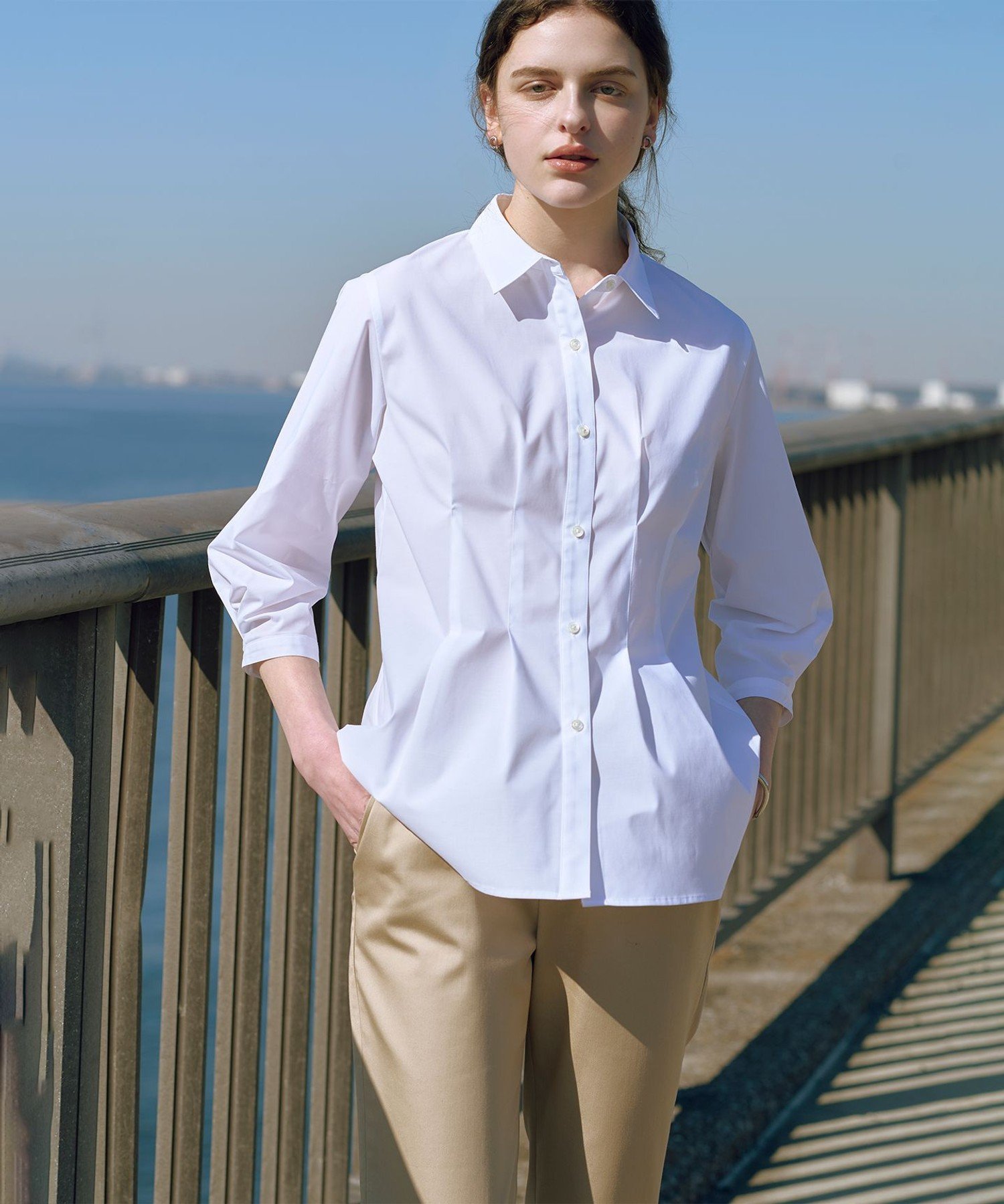 J.PRESS LADIES L 【WEB限定カラーあり】SOFT TC ストレッチ シャツ ブラウス ジェイプレス トップス シャツ・ブラウス ホワイト ブルー