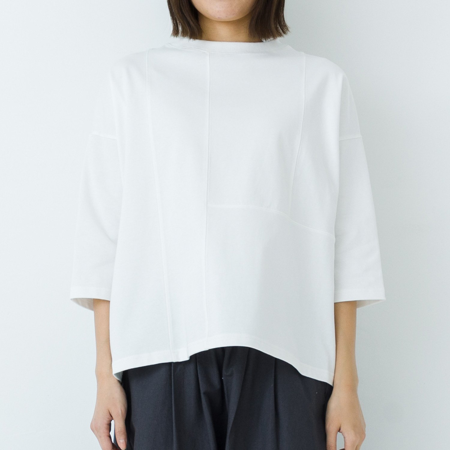 kermu ヘビー天竺 切替7分袖ワイドTシャツ ケルム トップス カットソー・Tシャツ ホワイト グレー レッド