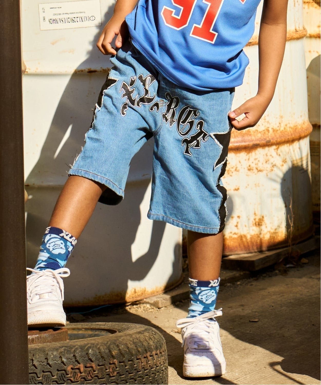 Other - XLARGE KIDS スターモチーフ デニムハーフパンツ ナルミヤオンライン パンツ ジーンズ・デニムパンツ ブルー【送料無料】
