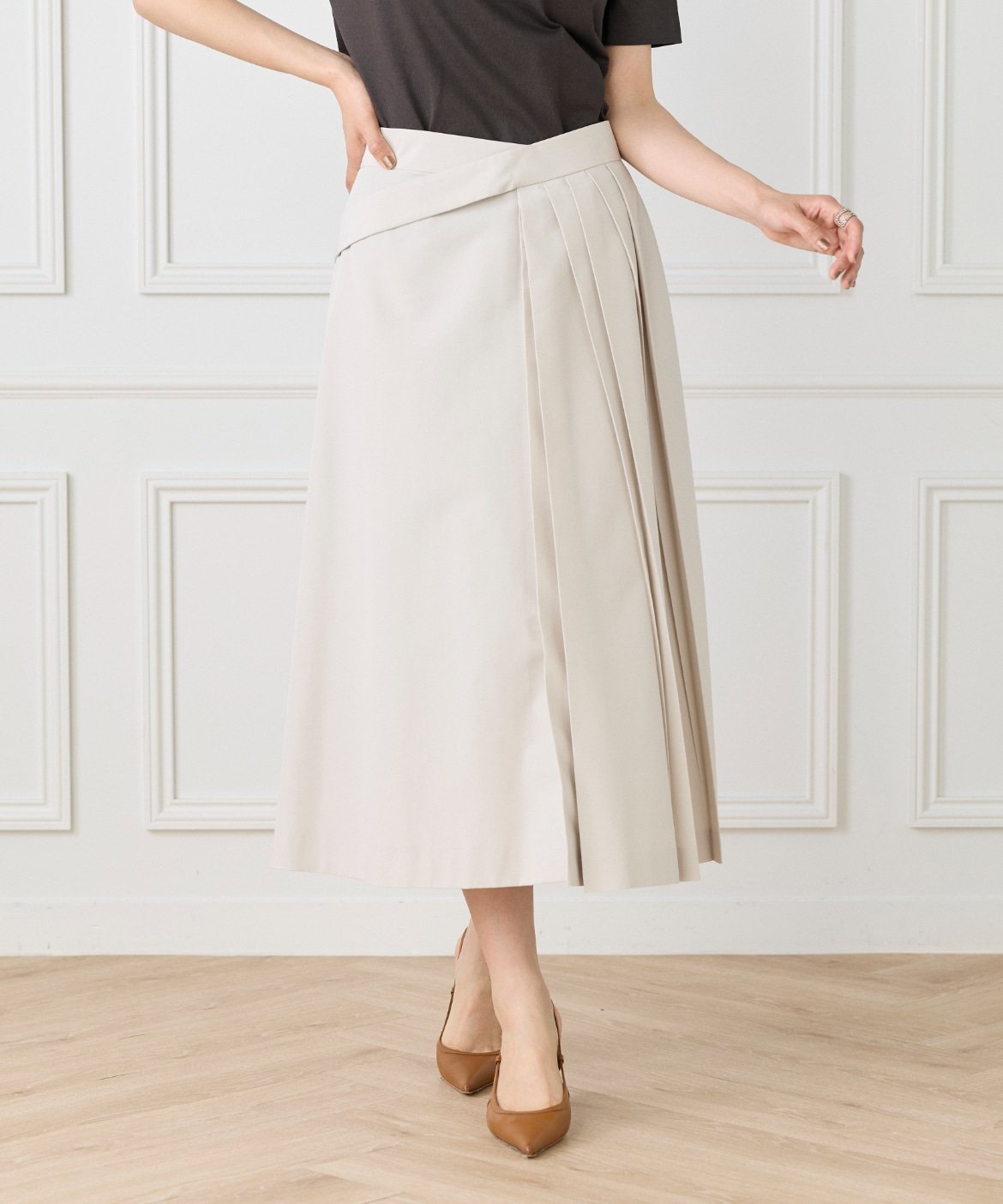 la veille by SUPERIOR CLOSET ラップライクスカート イネド スカート ロング・マキシスカート グレー ベージュ