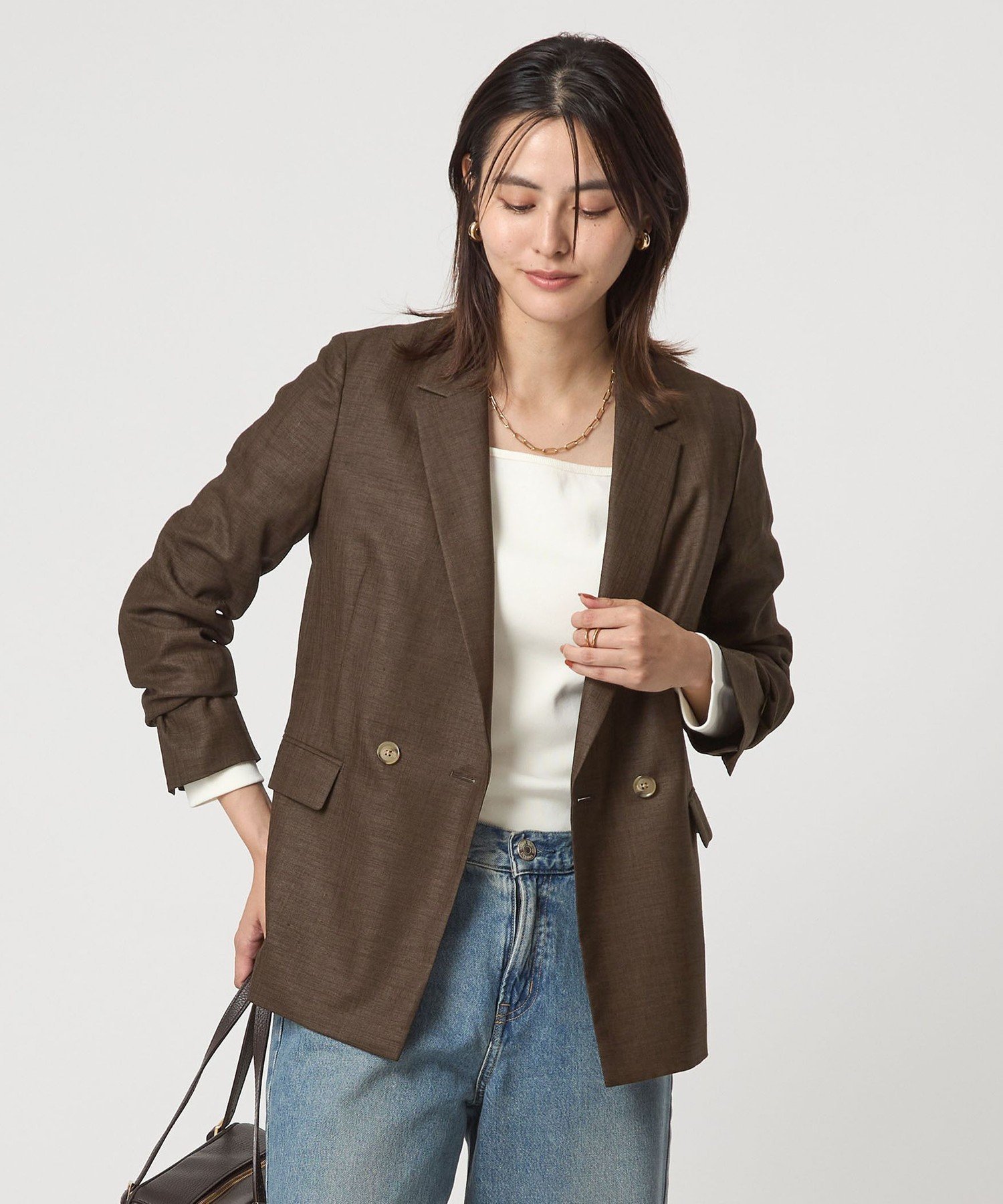 【SALE／50%OFF】UNITED ARROWS green label relaxing ライト エアリー ダブル ジャケット ユナイテッドアローズ アウトレット ジャケット・アウター テーラードジャケット・ブレザー ブラウン ネイビー【送料無料】 stylife-15708255 Rakuten Fashion サンプル画像2