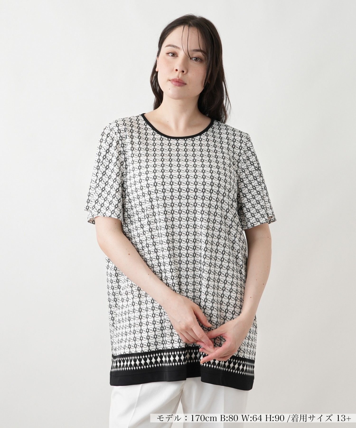 Leilian PLUS HOUSE 【店頭人気】【接触冷感】ブラウス【Leilian WHITE LABEL】 レリアン プラスハウス トップス シャツ・ブラウス ネイビー ブラック