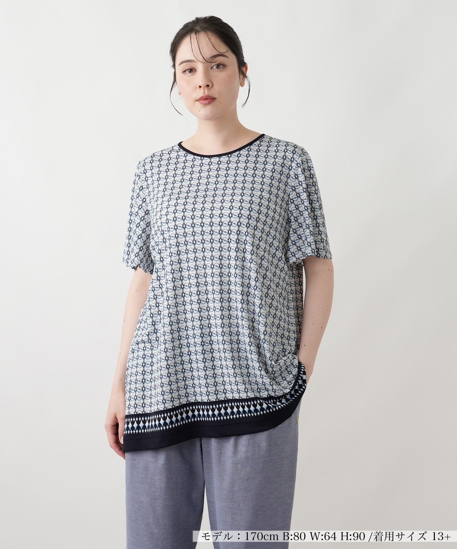 Leilian PLUS HOUSE 【店頭人気】【接触冷感】ブラウス【Leilian WHITE LABEL】 レリアン プラスハウス トップス シャツ・ブラウス ネイビー ブラック