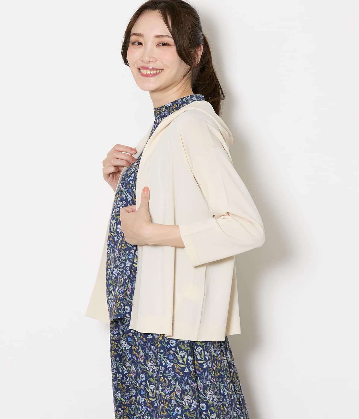 NEWYORKER WOMEN フード付き着流しカーディガン レディース UVカット 接触冷感 ニューヨーカー トップス ニット ネイビー ホワイト【送料無料】