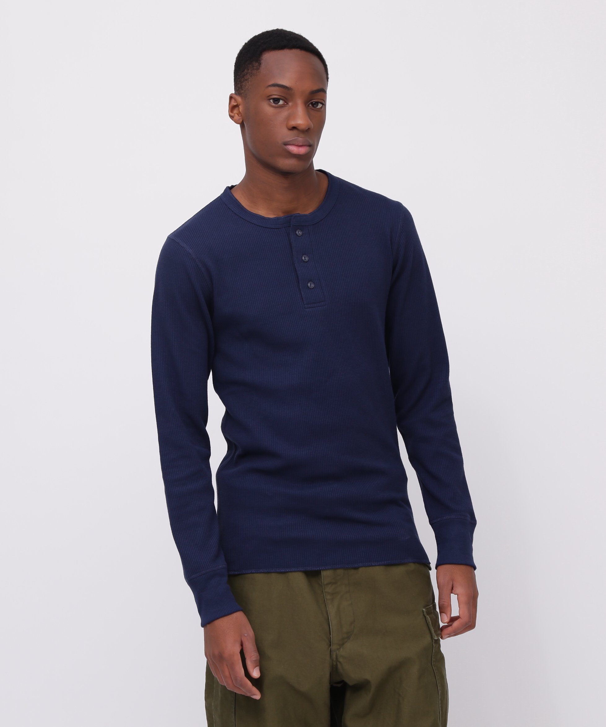 《DAILY/デイリー》L/S THERMAL HENRY NECK T-SHIRT アヴィレックス トップス カットソー・Tシャツ ネイビー グリーン グレー ホワイト