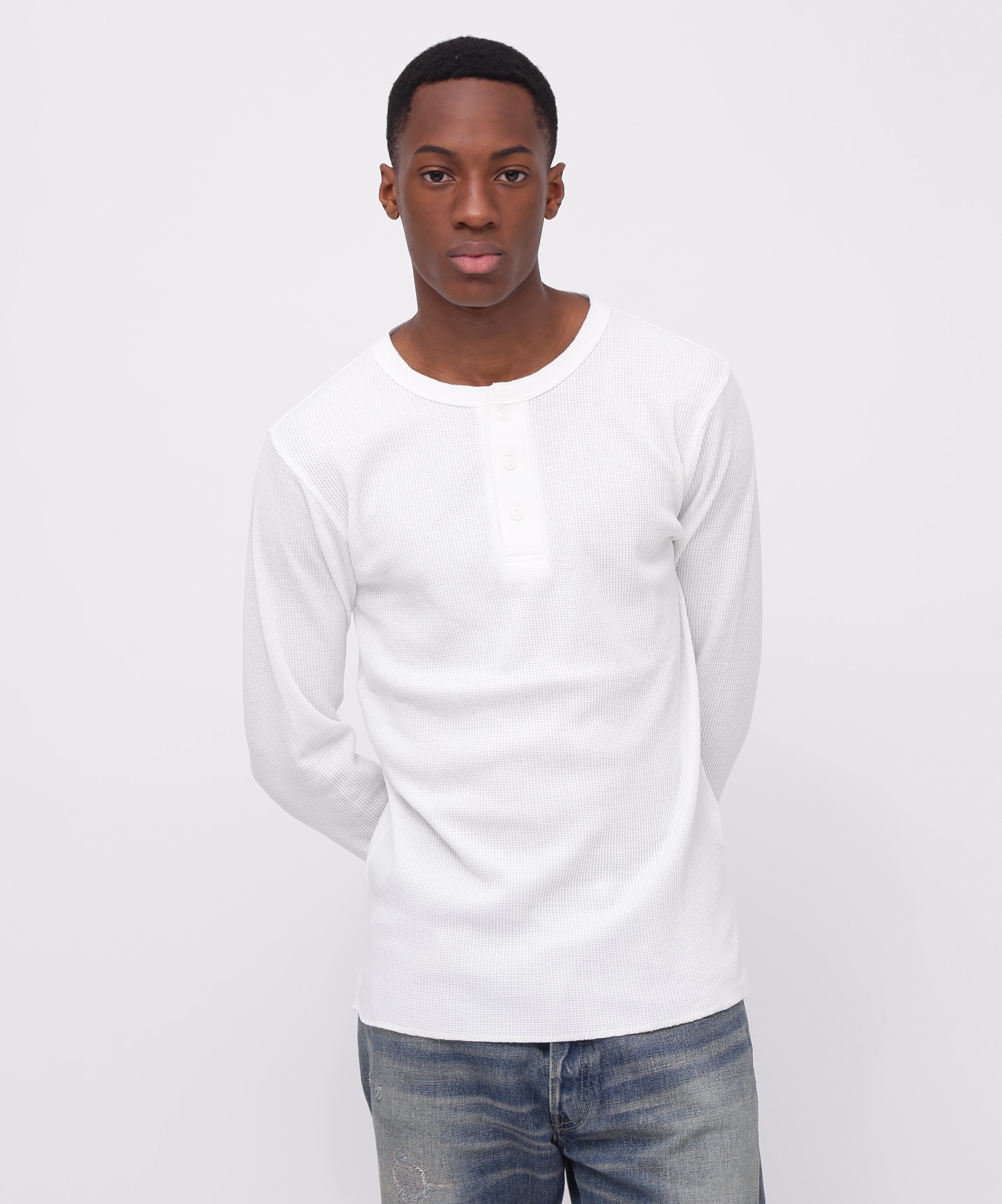 《DAILY/デイリー》L/S THERMAL HENRY NECK T-SHIRT アヴィレックス トップス カットソー・Tシャツ ネイビー グリーン グレー ホワイト