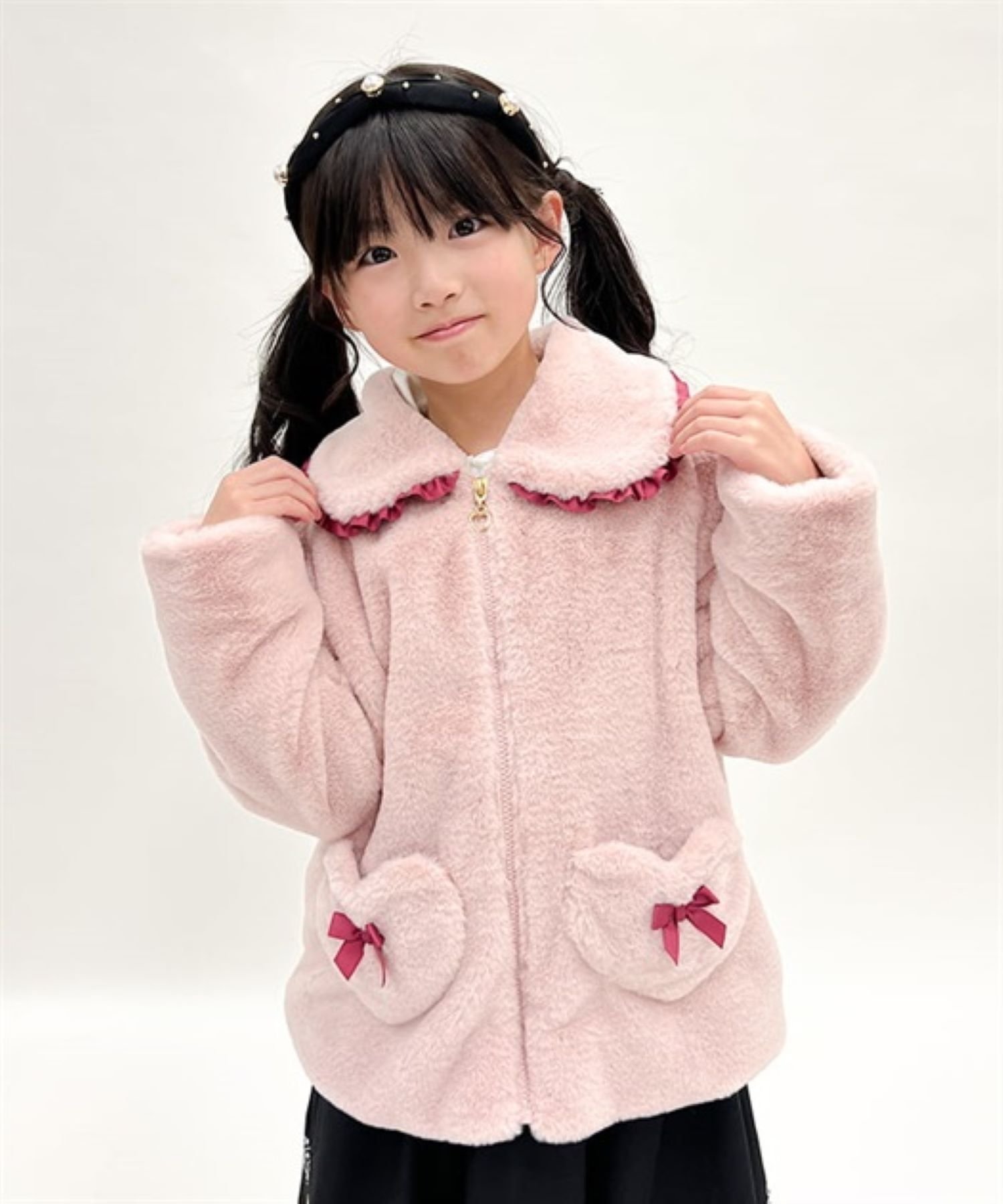 【SALE／30 OFF】axes femme kids ハートポケットファーコート アクシーズファム ジャケット アウター その他のジャケット アウター ピンク ホワイト【送料無料】