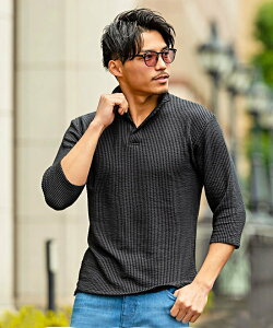 CavariA CavariA ワイヤー入りイタリアンカラー7分袖シアサッカーポロシャツ シルバーバレット トップス ポロシャツ ブラック ホワイト ネイビー【送料無料】