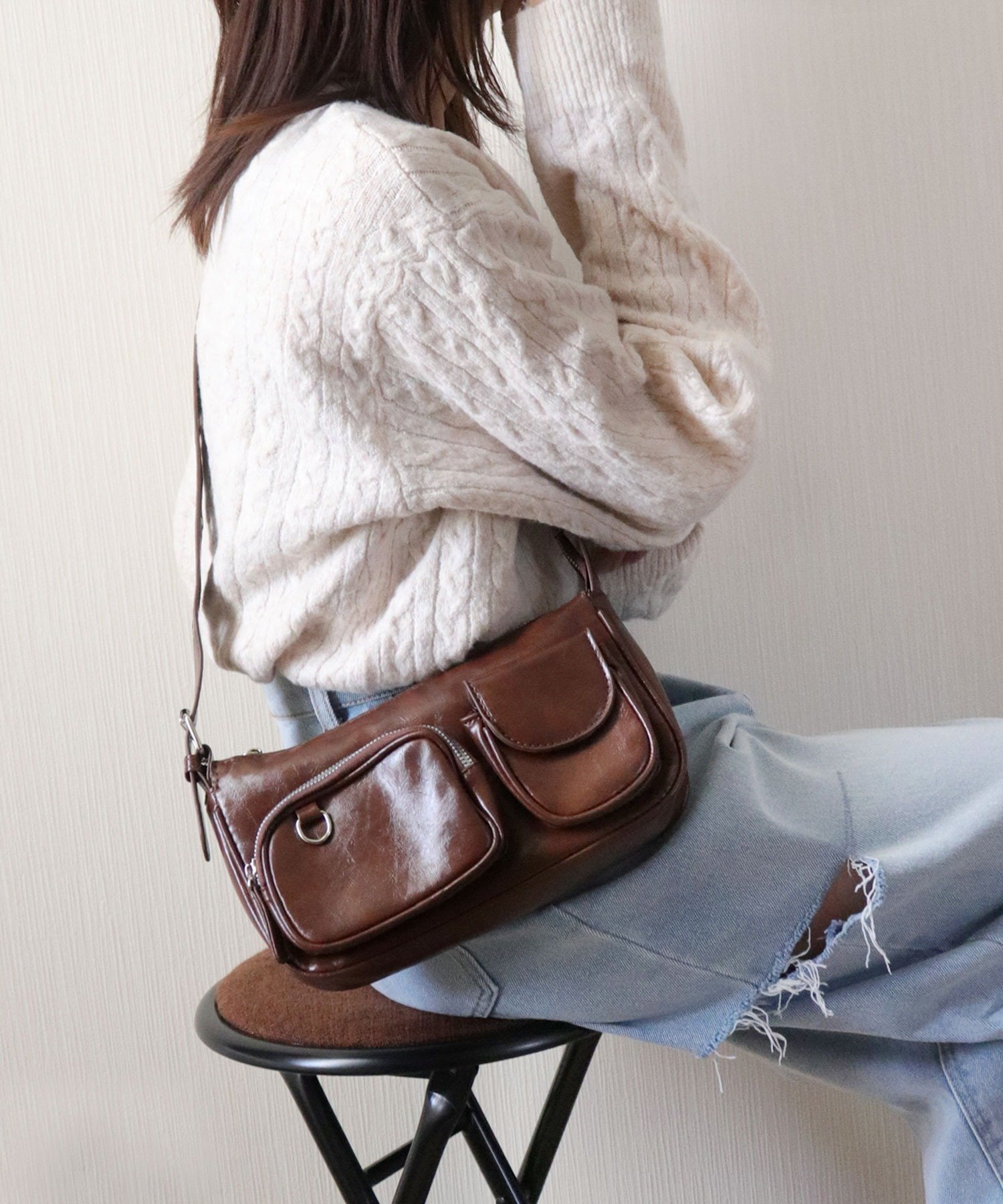 florist 2WAY グランジレザーハトメショルダーバッグ/ハンドバッグ フローリスト バッグ ショルダーバッグ ブラウン ブラック【送料無料】