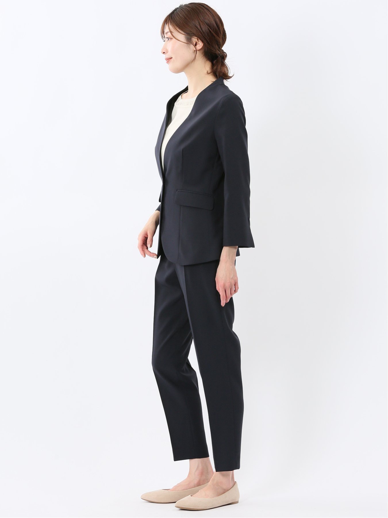 【SALE／20%OFF】m.f.editorial ストレッチ ウォッシャブル カラーレス 7分袖 ジャケット+テーパードパンツ ピンヘッド紺 タカキュー スーツ・フォーマル セットアップスーツ【送料無料】