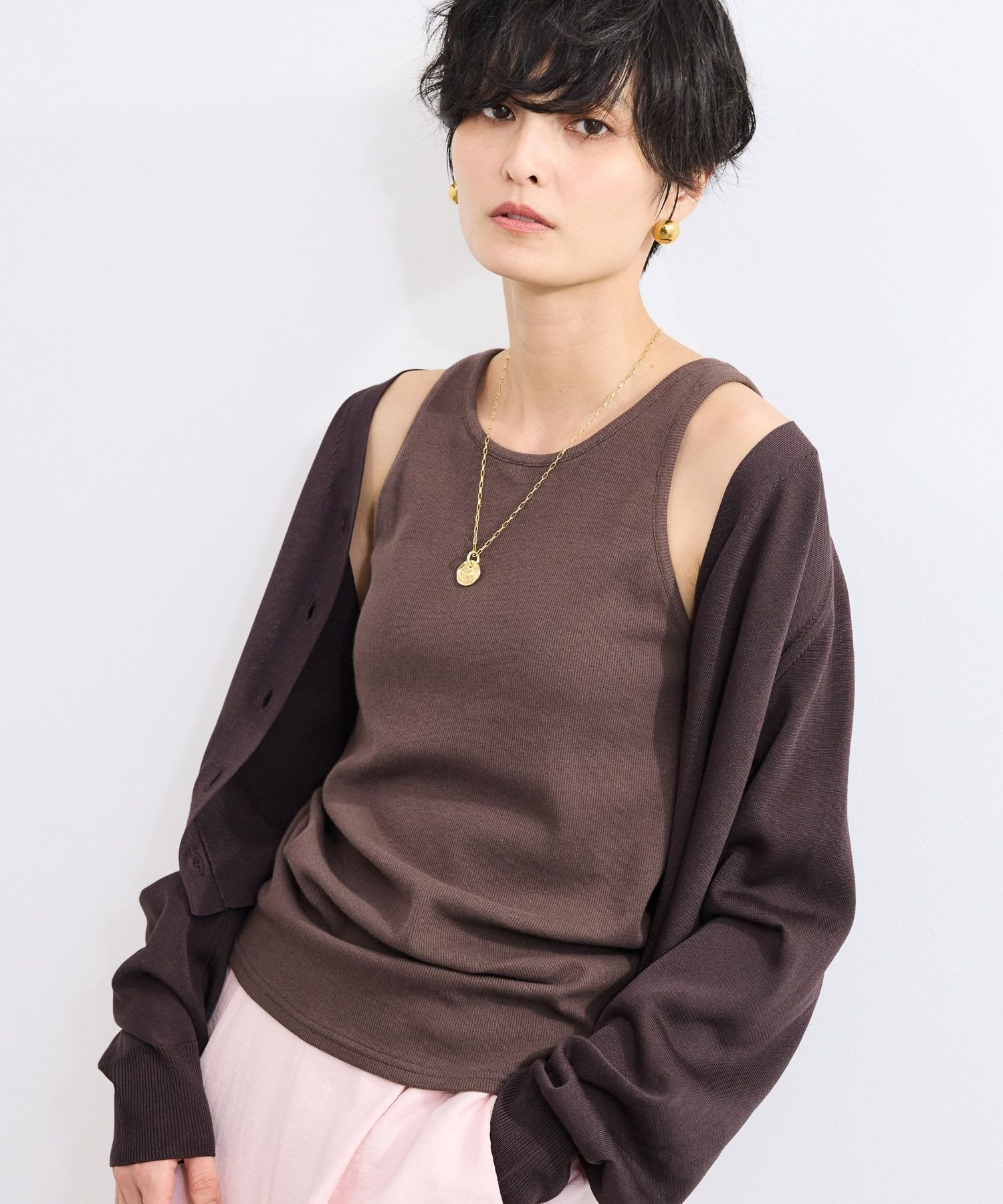 【SALE／50%OFF】BARNYARDSTORM カップ付きテレコタンクトップ バンヤードストーム トップス ノースリーブ・タンクトップ ベージュ ホワイト ブラウン【送料無料】