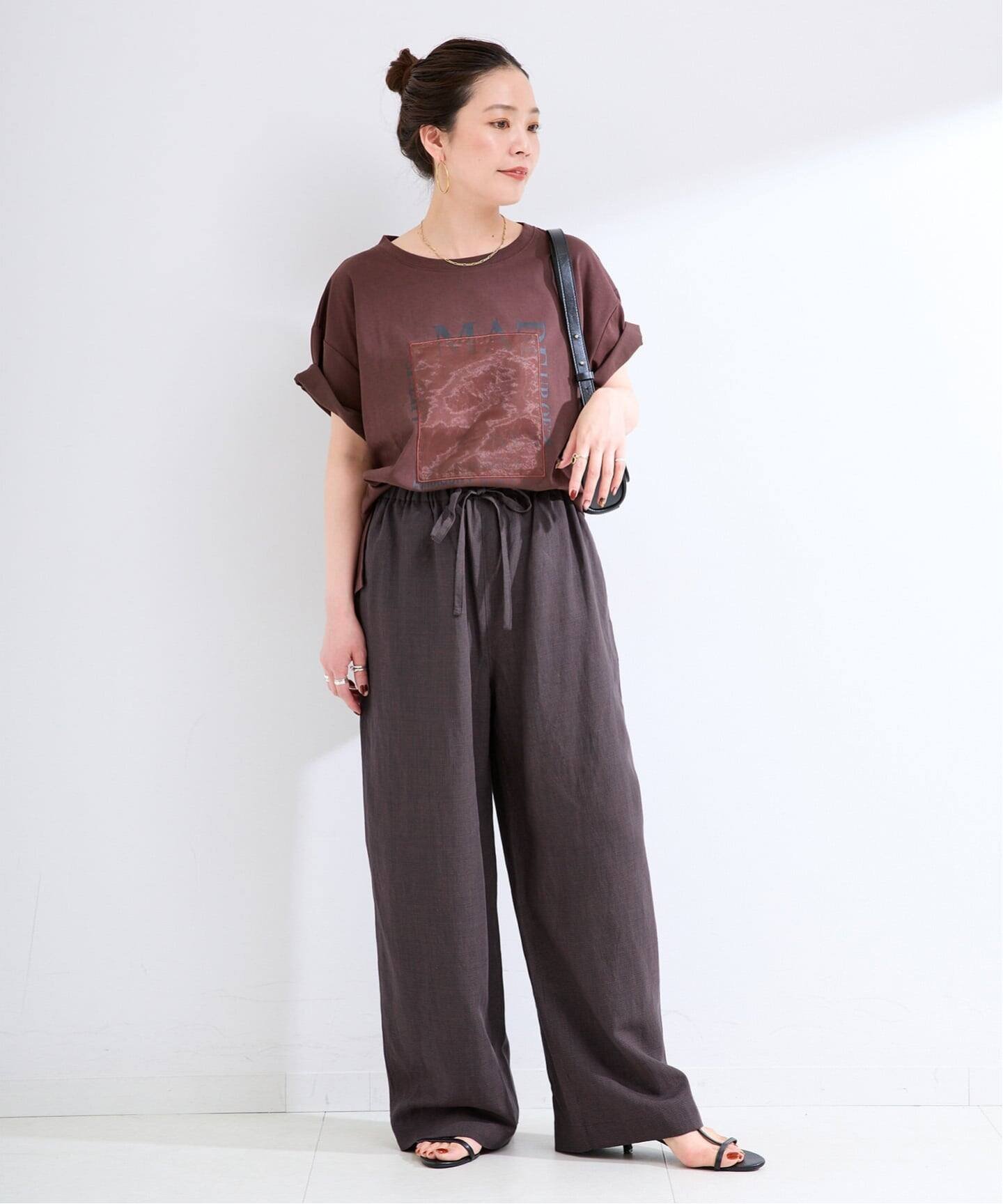 手洗い可 / リネンブレンドストレートパンツ ベーセーストック パンツ その他のパンツ ベージュ ブラウン