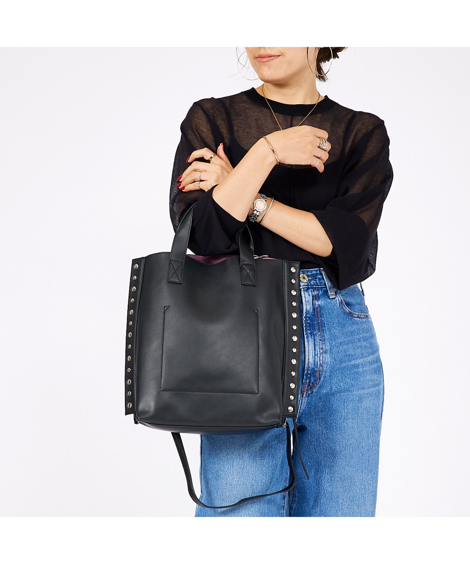 Rouge vif la cle 【cheek/チーク】2WAY トートバッグ / リベット / フェイクレザー ルージュ・ヴィフ ラクレ バッグ トートバッグ ブラック パープル シルバー ブラウン イエロー【送料無料】