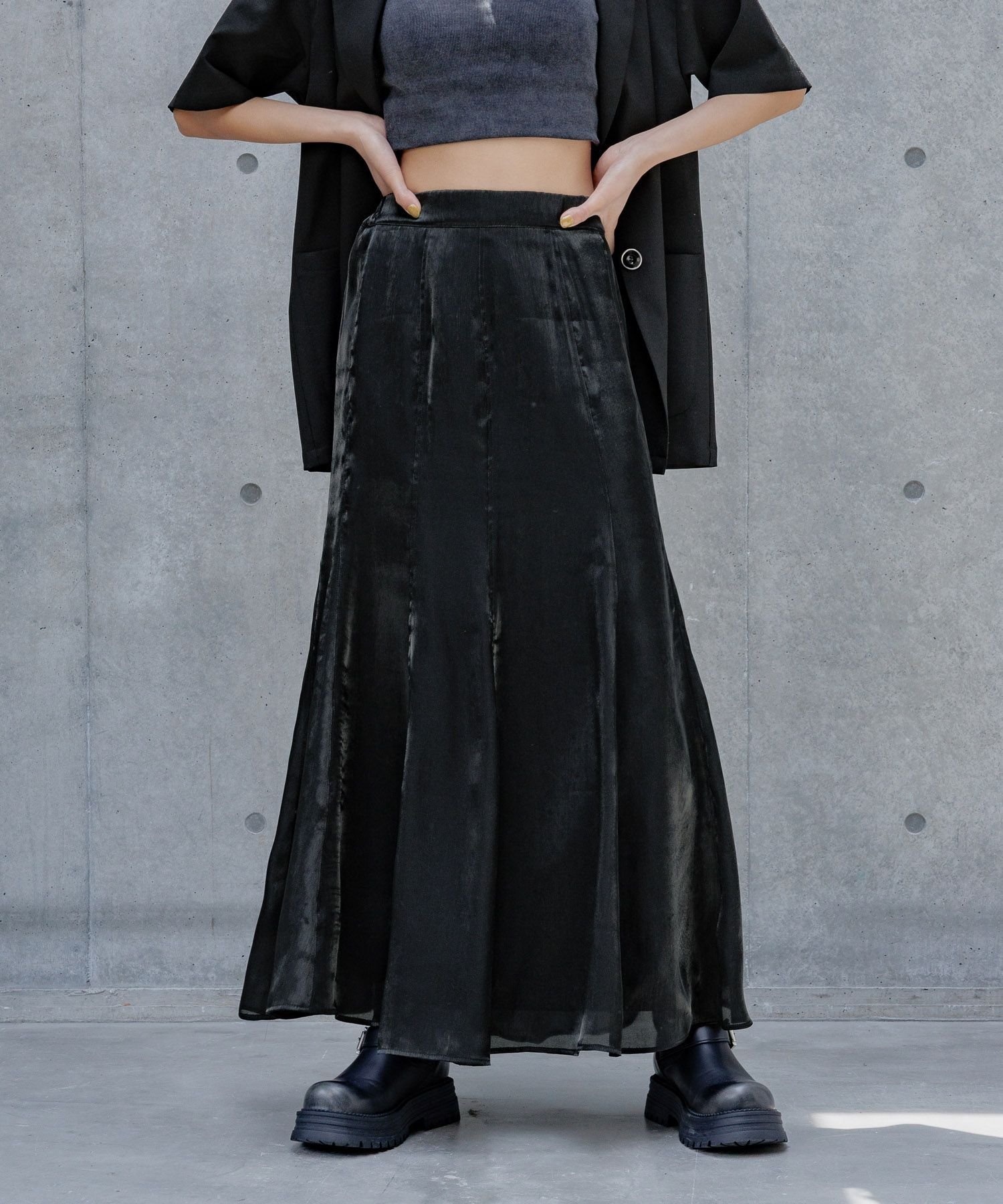 PAGEBOY グロッシーフレアスカート ページボーイ スカート ロング・マキシスカート パープル ブラック【送料無料】のサムネイル