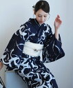 【SALE/49%OFF】utatane 浴衣2点セット 紺地にグレーのぼかし筆描き ウタタネ 着物・浴衣・和装小物 浴衣 グレー【送料無料】