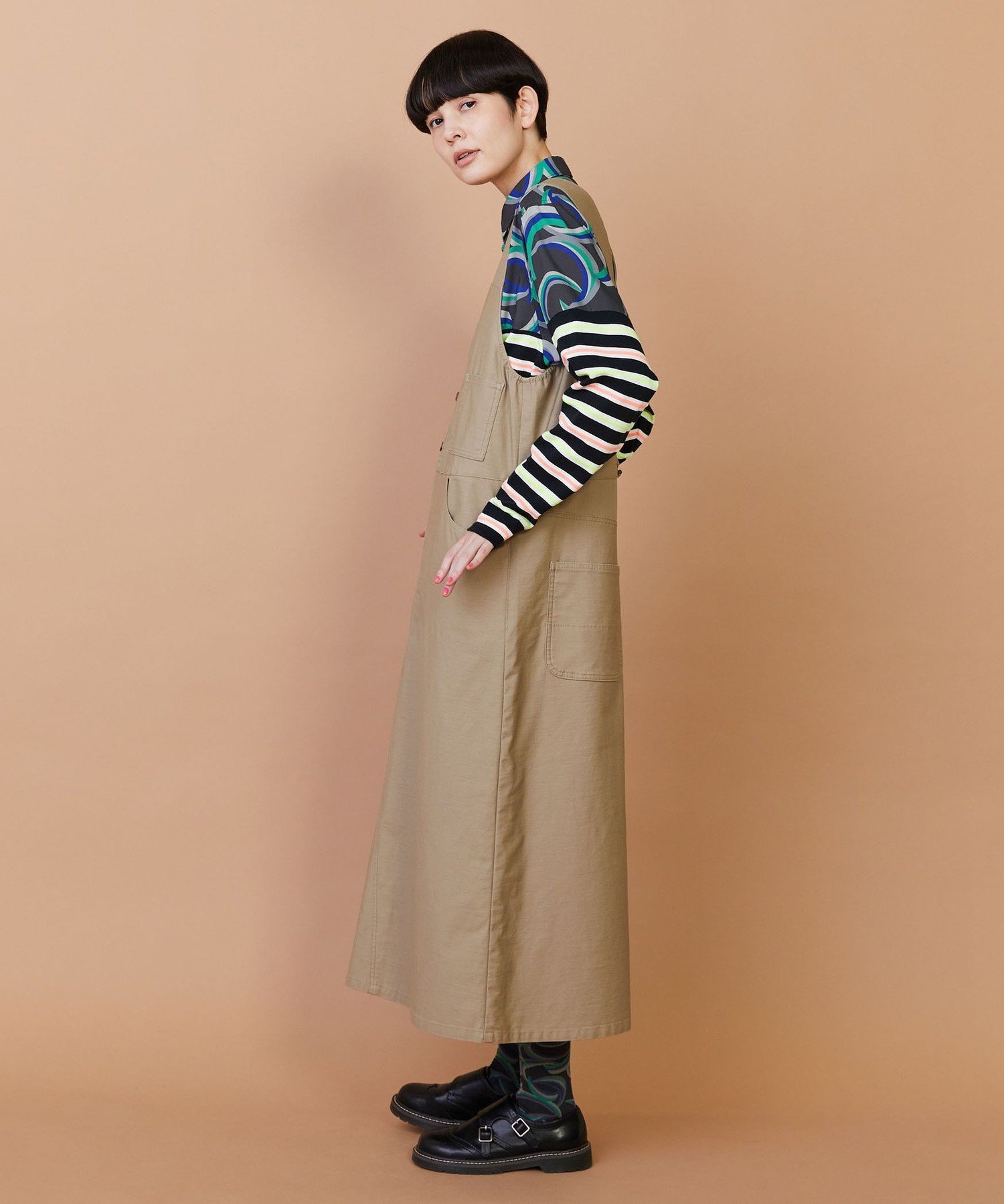 【SALE／20%OFF】FRAPBOIS バックサテン ジャンパースカート フラボア ワンピース・ドレス ジャンパースカート グリーン ベージュ【送料無料】