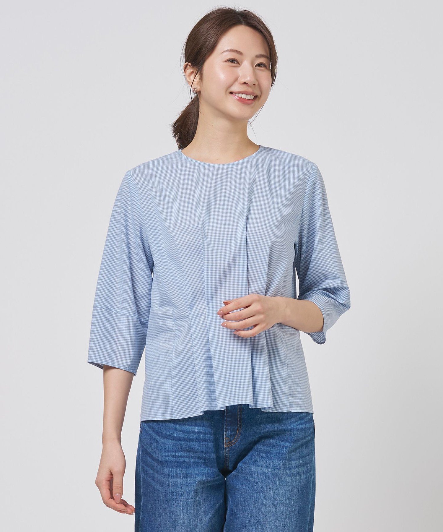 J.PRESS LADIES L リネンminiチェック プルオーバー ブラウス ジェイプレス トップス シャツ・ブラウス ネイビー ブラウン ブルー
