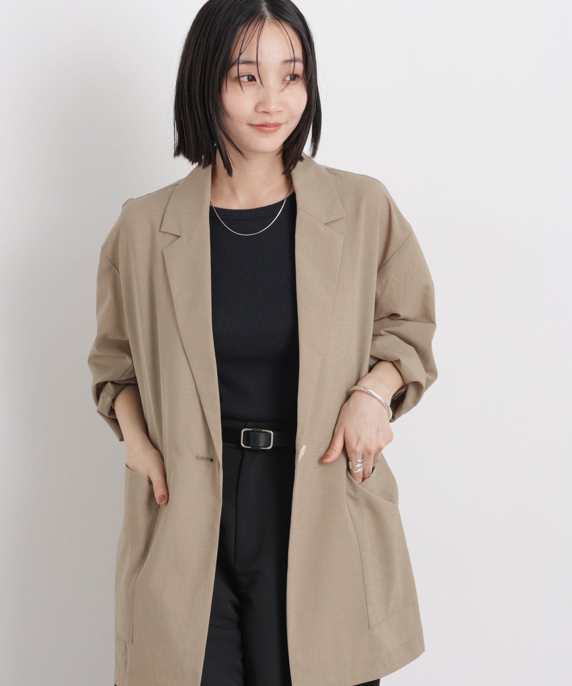 【SALE／10%OFF】NANO universe ソフトシアーシングルジャケット(セットアップ可) ナノユニバース ジャケット・アウター その他のジャケット・アウター ブラック ベージュ イエロー【送料無料】 stylife-15628319 Rakuten Fashion サンプル画像2