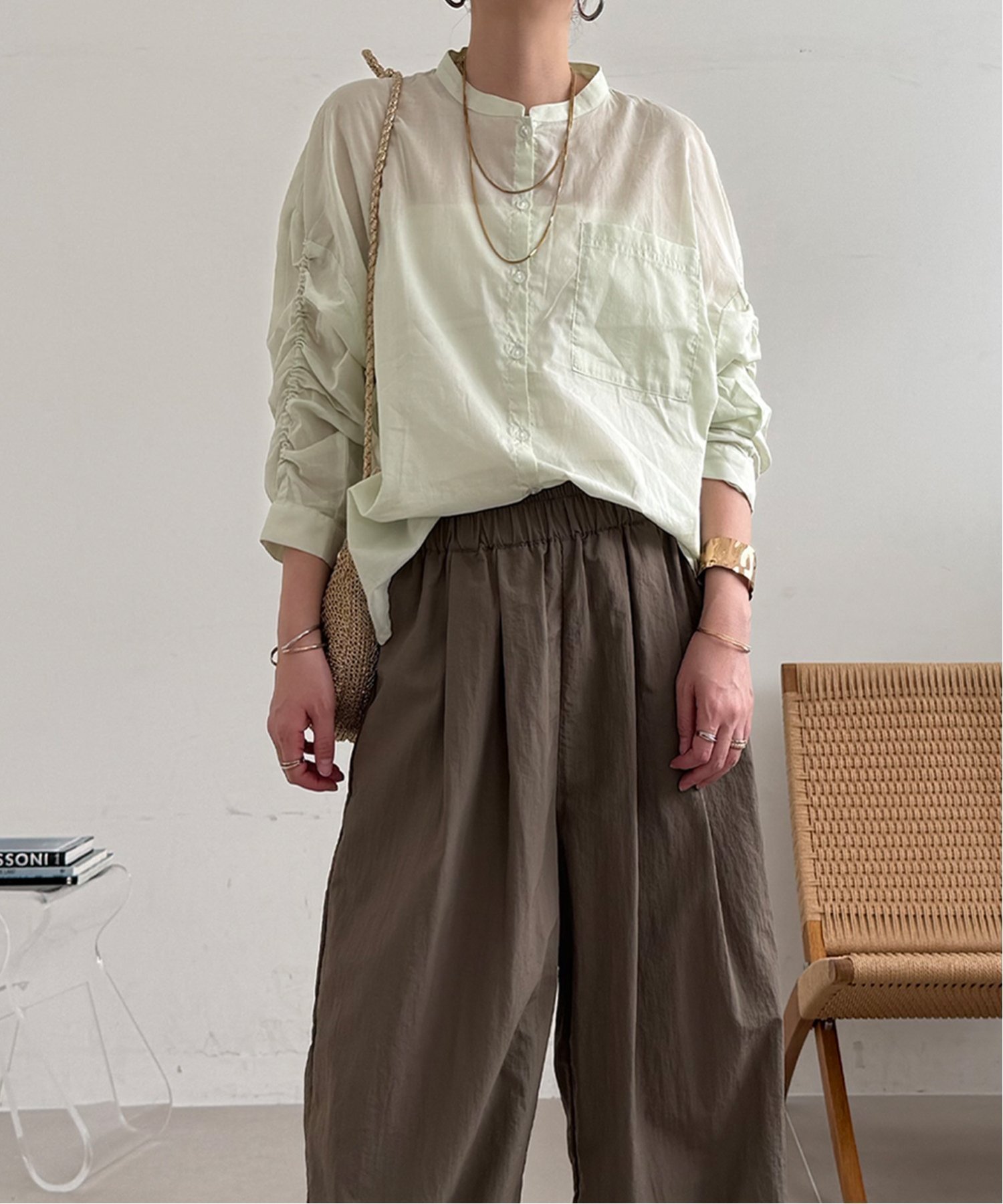 LBC with Life 80コットンシャーリングシャツ エルビーシー トップス シャツ・ブラウス グレー ホワイト グリーン