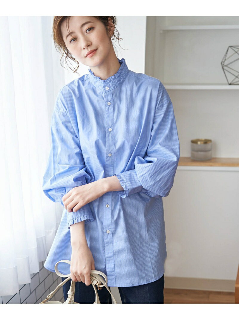 ROPE' PICNIC フリルバンドカラーシャツ ロペピクニック トップス シャツ・ブラウス ブルー ブラック ホワイトのサムネイル