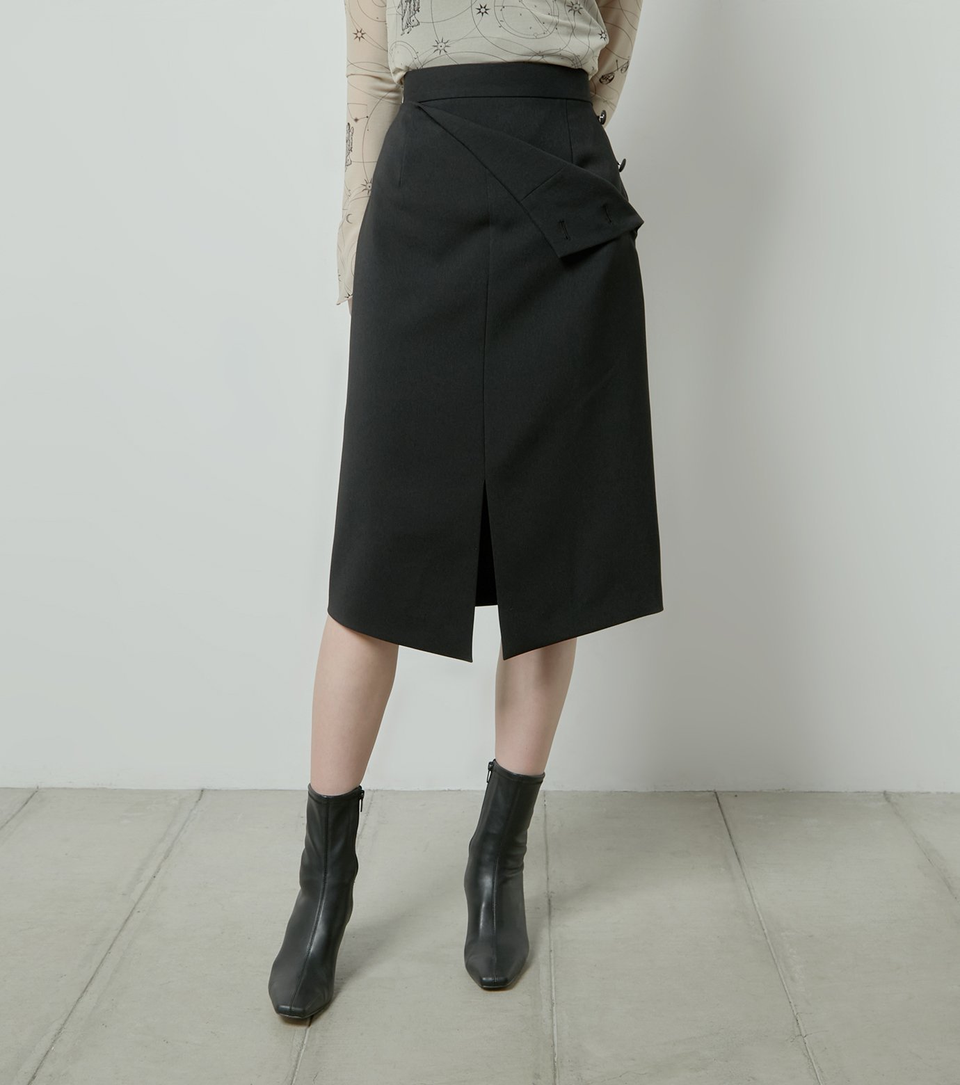 LE CIEL BLEU デタッチャブルタイトスカート / Detachable Tight Skirt ルシェルブルー スカート ミディアムスカート ブラック ネイビー【送料無料】