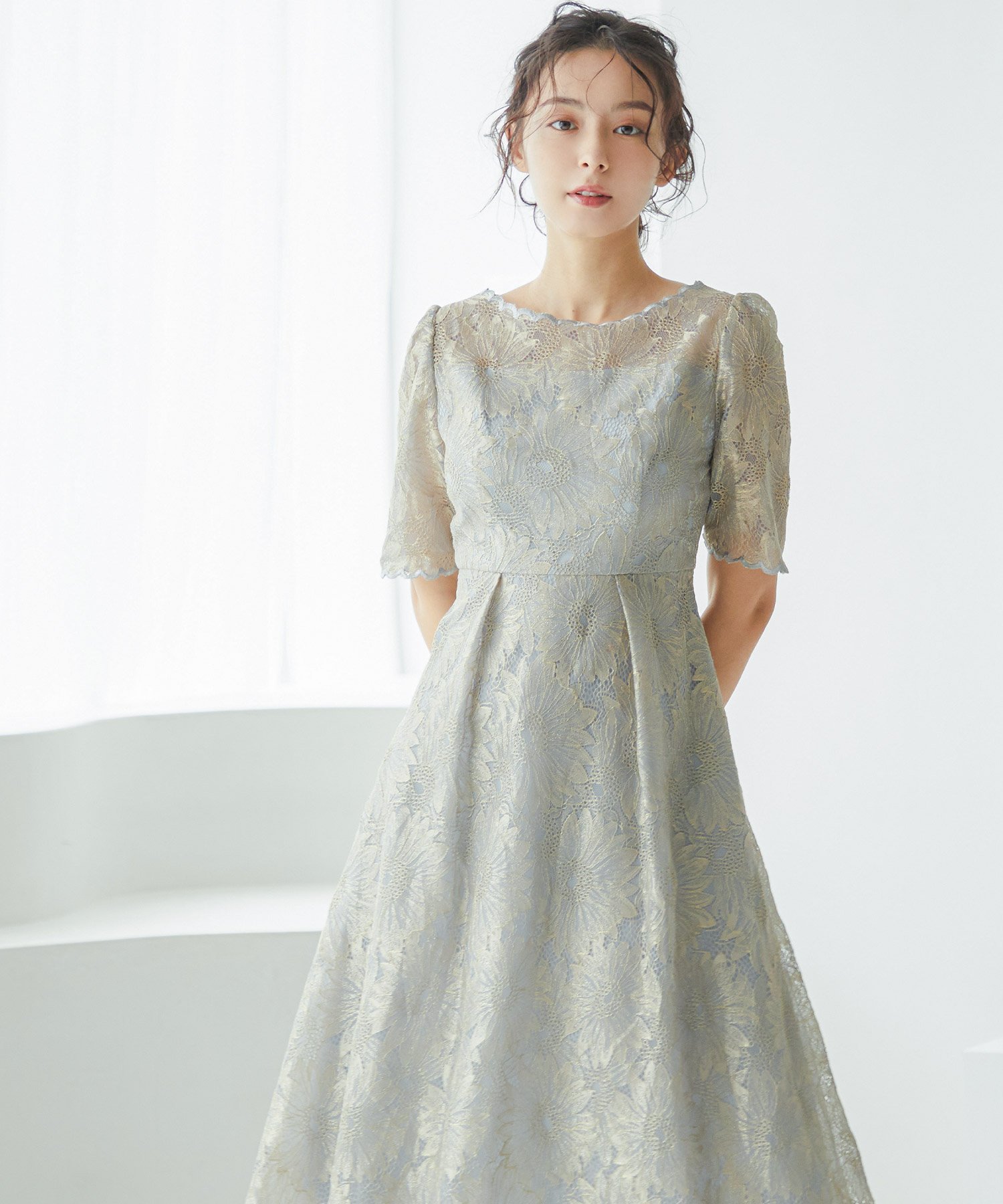 【SALE／10%OFF】niana ゴールドヴィンテージレースワンピースパーティードレス ビーフラット ワンピース・ドレス ドレス パープル ピンク イエロー カーキグリーン ブルー【送料無料】