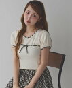 one after another NICE CLAUP 配色リボンカットソー ワンアフターアナザー ナイスクラップ トップス その他のトップス ブラック ワインレッド ホワイト【送料無料】