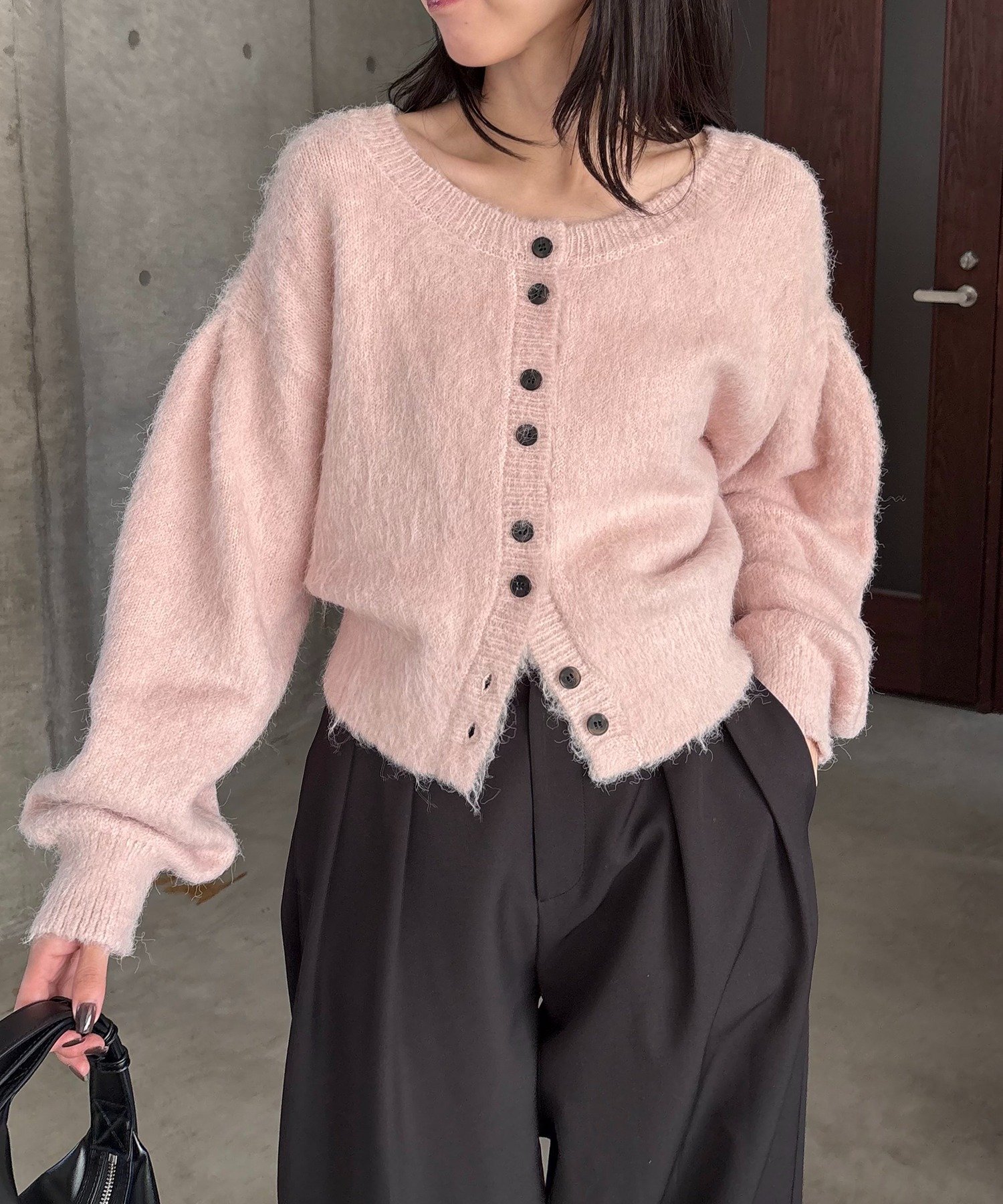 CAPRICIEUX LE'MAGE 【前後2WAY】モヘア起毛パフカーディガン カプリシュ レマージュ トップス カーディガン グレー ピンク ブラウン【送料無料】