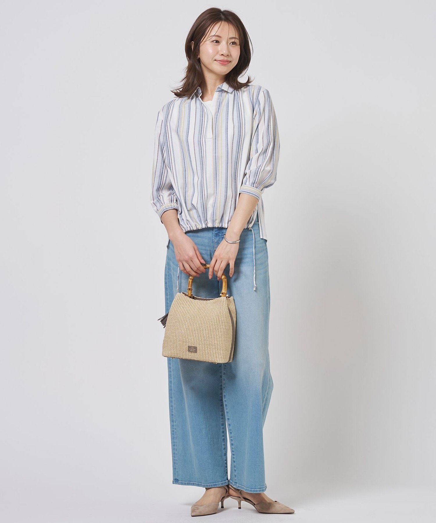 J.PRESS LADIES L 【一枚で着映え】リネンMIX ストライプ スッキパー ブラウス ジェイプレス トップス シャツ・ブラウス ブラウン