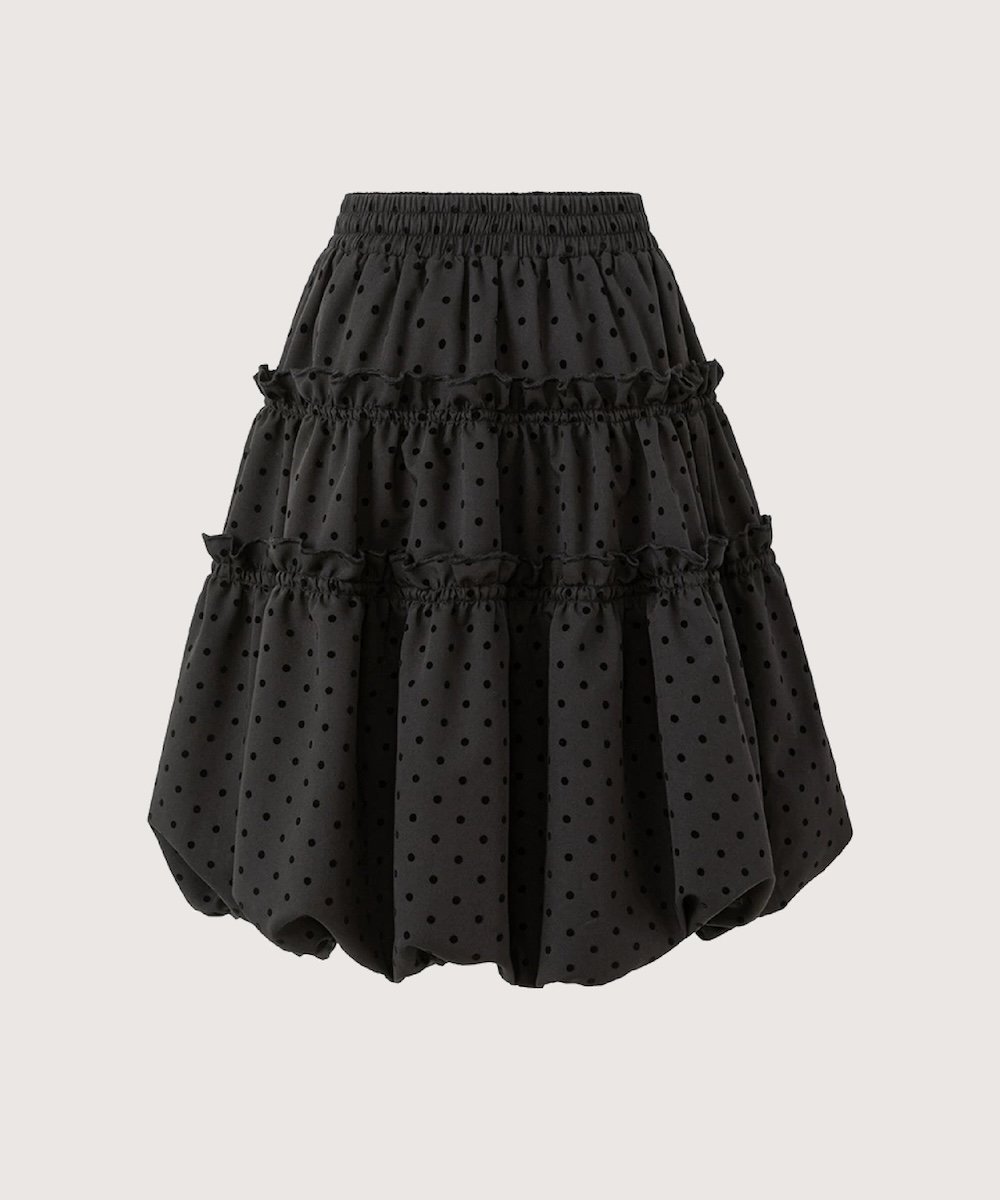 les fees love filles Noir Polka Dot Tiered Skirt ラポミ・プチ スカート ロング・マキシスカート ブラック