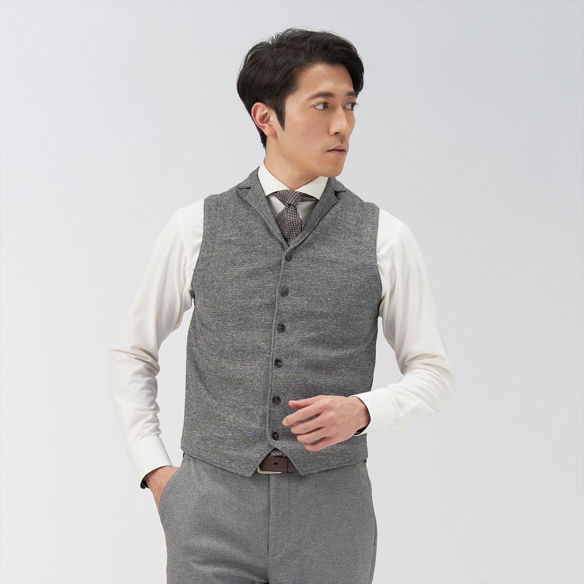 【SALE/62%OFF】BRICK HOUSE by Tokyo Shirts 前身カットソーラペル ニットジレ BM05I102DP50X00-35 トーキョーシャツ トップス ベスト・ジレ グレー