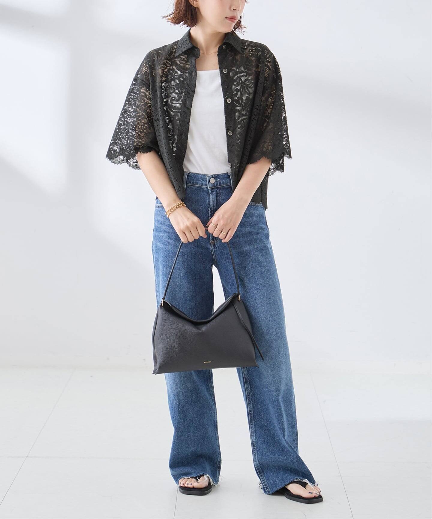 JOURNAL STANDARD L'ESSAGE オーガニックコットンMIXレースシャツ ジャーナルスタンダード レサージュ トップス シャツ・ブラウス ベージュ ブラック