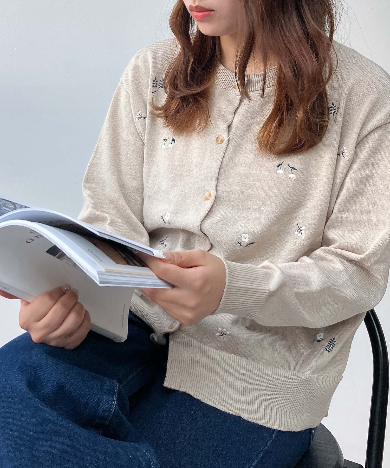 【SALE／58%OFF】AS KNOW AS plus ♪ちりばめ刺繍ナチュラルカーディガン アズノゥアズプラス トップス カーディガン ブラウン【送料無料】