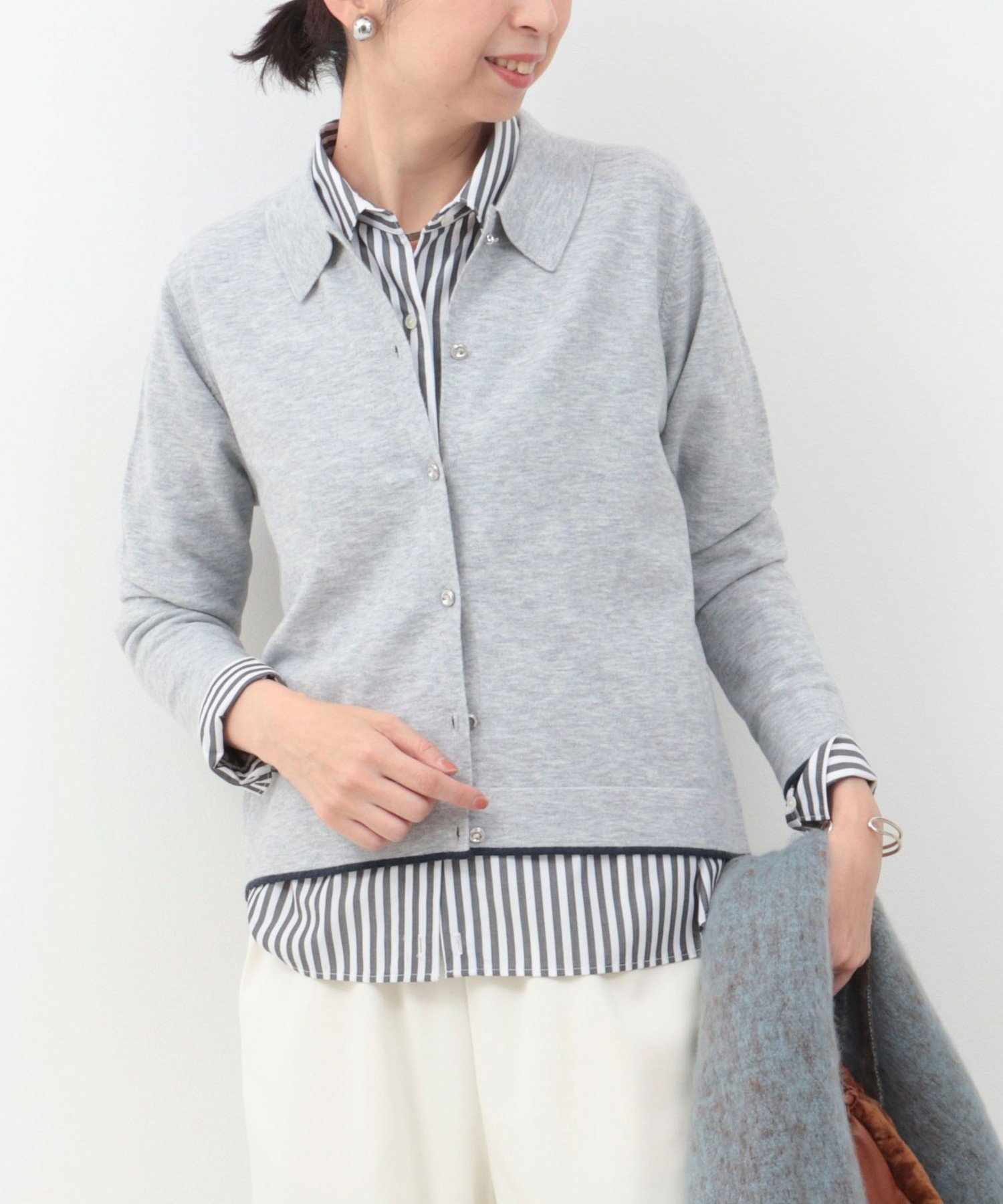 MICO COULIER スーパーストレッチ衿付きカーディガン ノーリーズ トップス ニット レッド ブルー【送料..