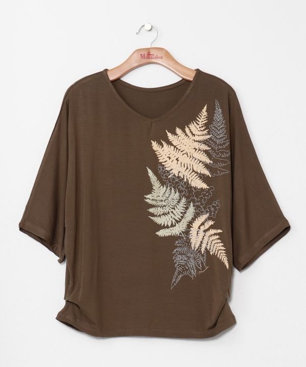 Maunaloa 【マウナロア】ファーンドルマントップス アミナコレクション トップス カットソー・Tシャツ カーキグリーン ベージュ ブラック