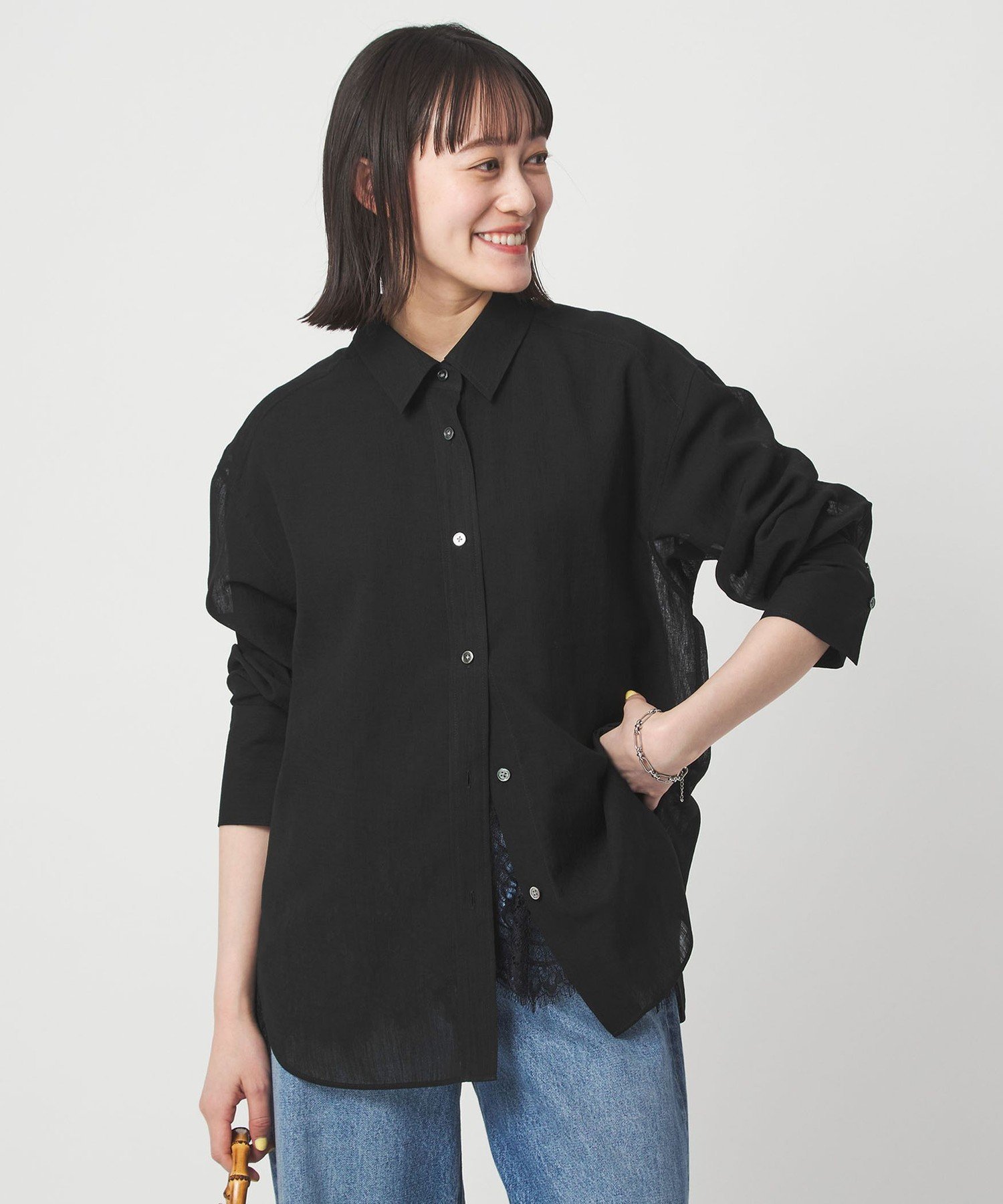 UNITED ARROWS green label relaxing [size SHORTあり]ラミーライク シャツ 通気性 ユナイテッドアローズ グリーンレーベルリラクシング トップス シャツ・ブラウス ブラック ブラウン ホワイト【送料無料】