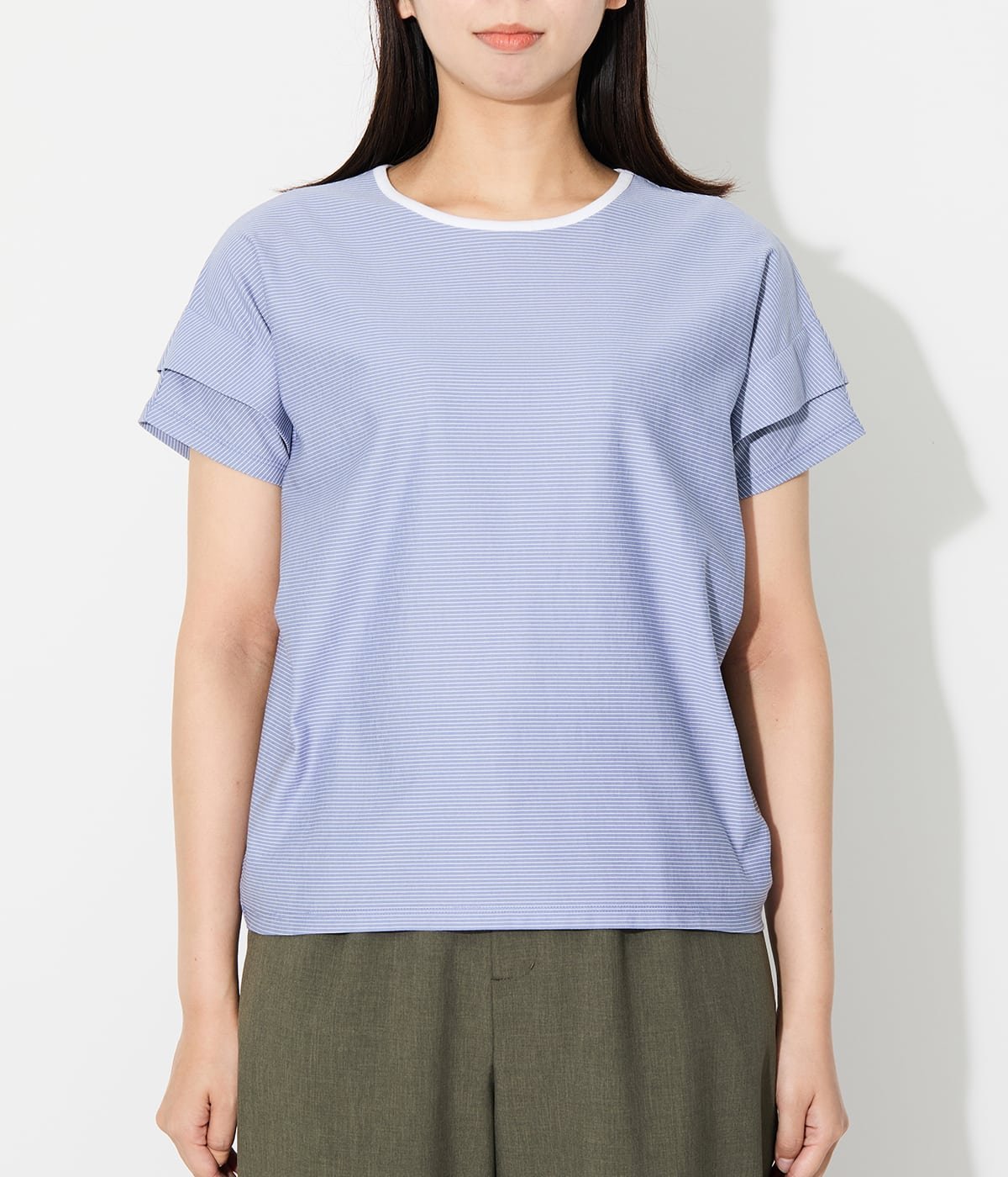 NEWYORKER WOMEN 【接触冷感】シルケットストライプ タックドルマンプルオーバー ニューヨーカー トップス カットソー・Tシャツ ブルー