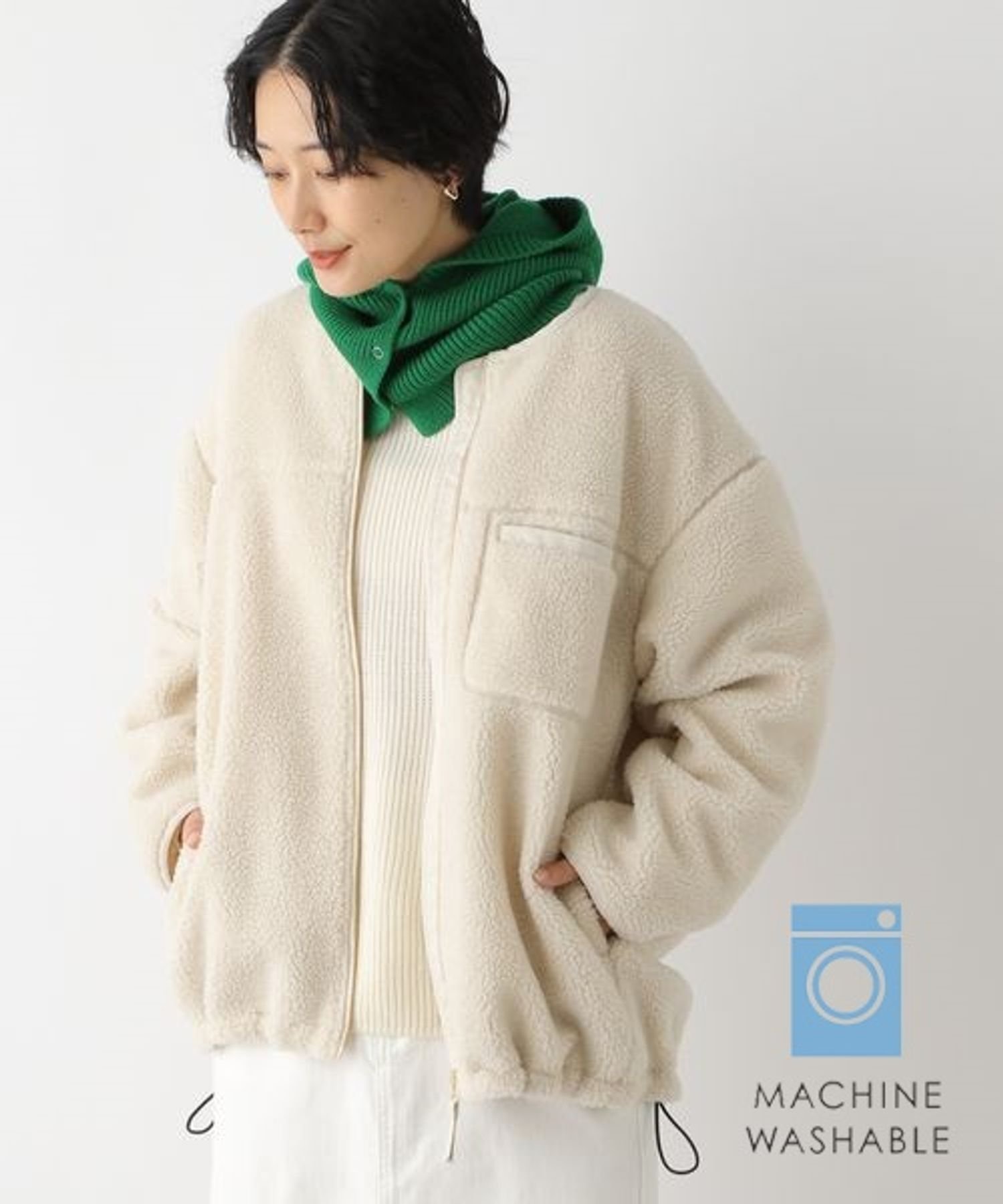 【SALE／50%OFF】LEPSIM ノーカラーボアジャケット レプシィム ジャケット・アウター ノーカラージャケット ホワイト カーキ グレー パープル ブラックのサムネイル