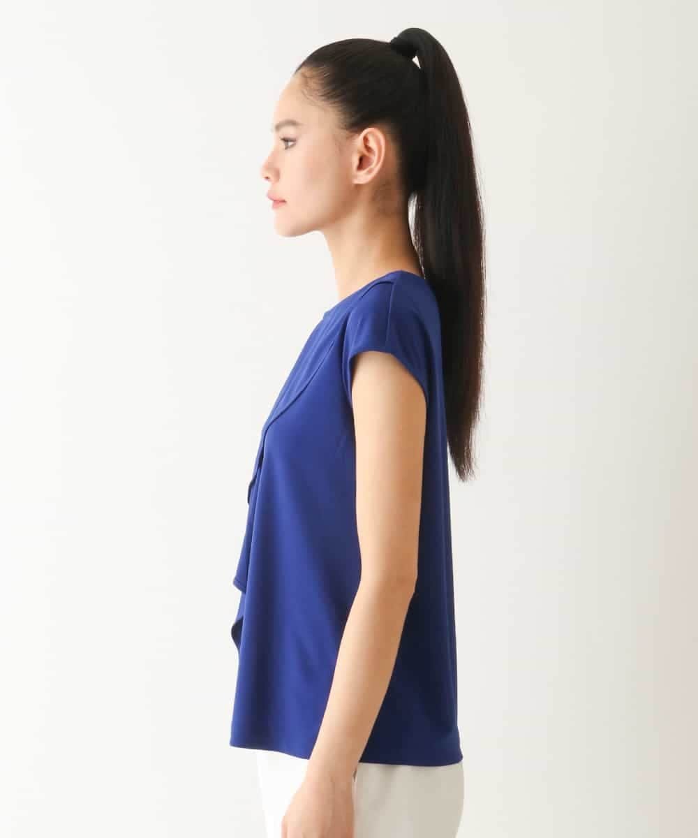 HIROKO BIS アシンメトリーフリルデザインノースリーブプルオーバー /洗える ヒロコ ビス トップス カットソー・Tシャツ ブルー ブラック