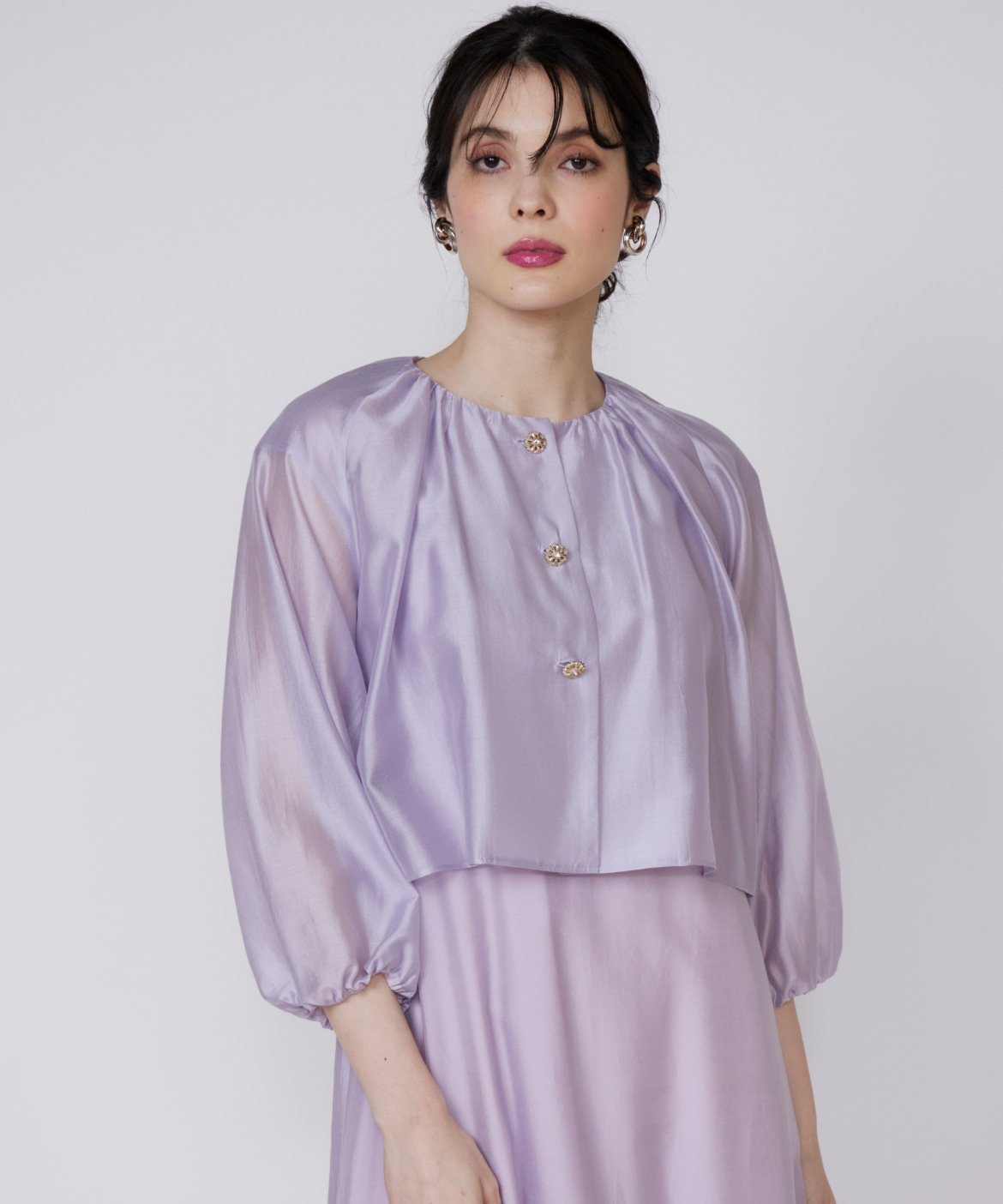 Maglie par ef-de 《プラスサイズ》シアーショートブラウス マーリエ ル カセット トップス シャツ・ブラウス ブラック パープル