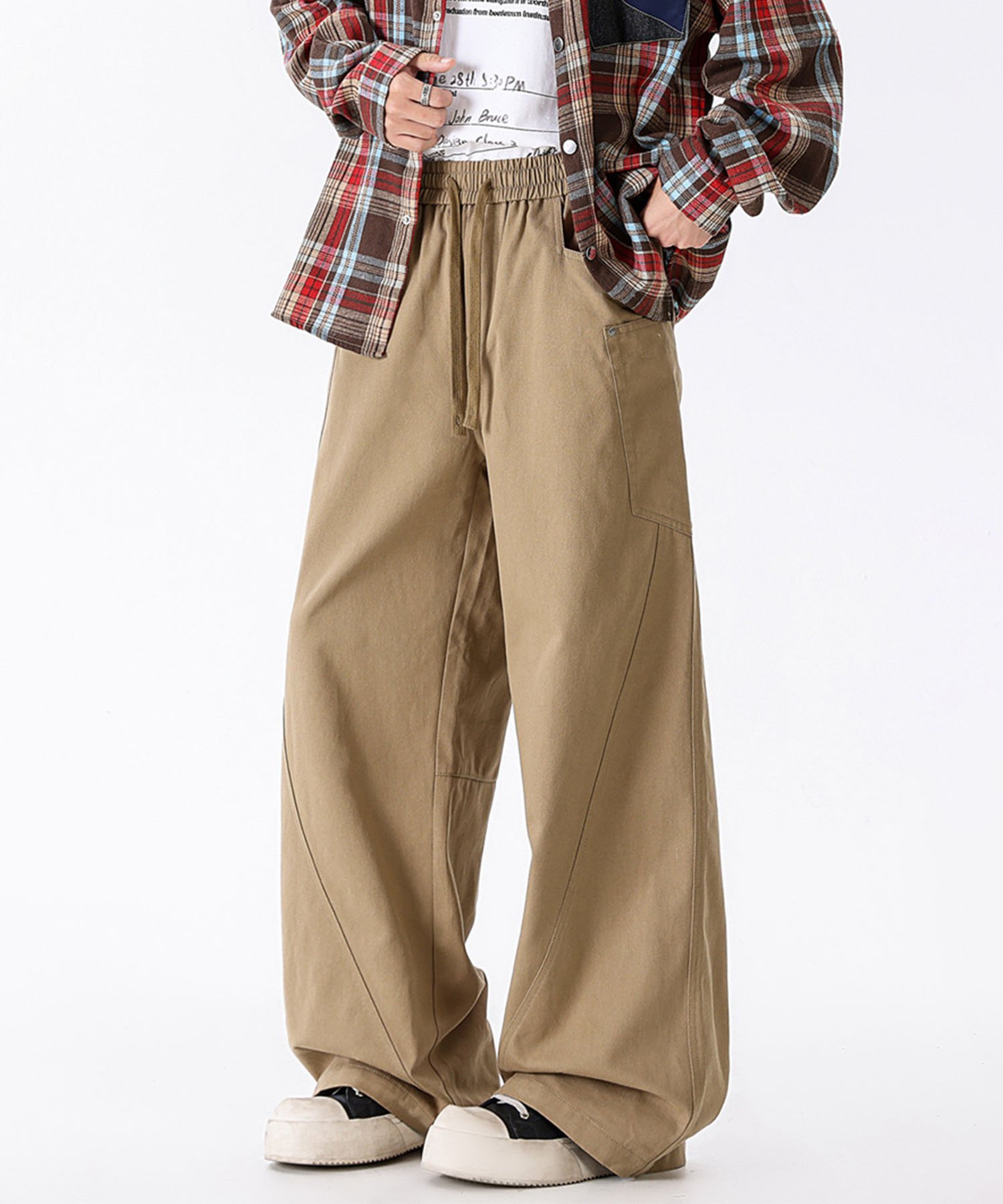 aimoha MENS aimoha MEN/ドローコード付き ワイドカーゴパンツ アイモハ パンツ カーゴパンツ ベージュ ブラック【送料無料】