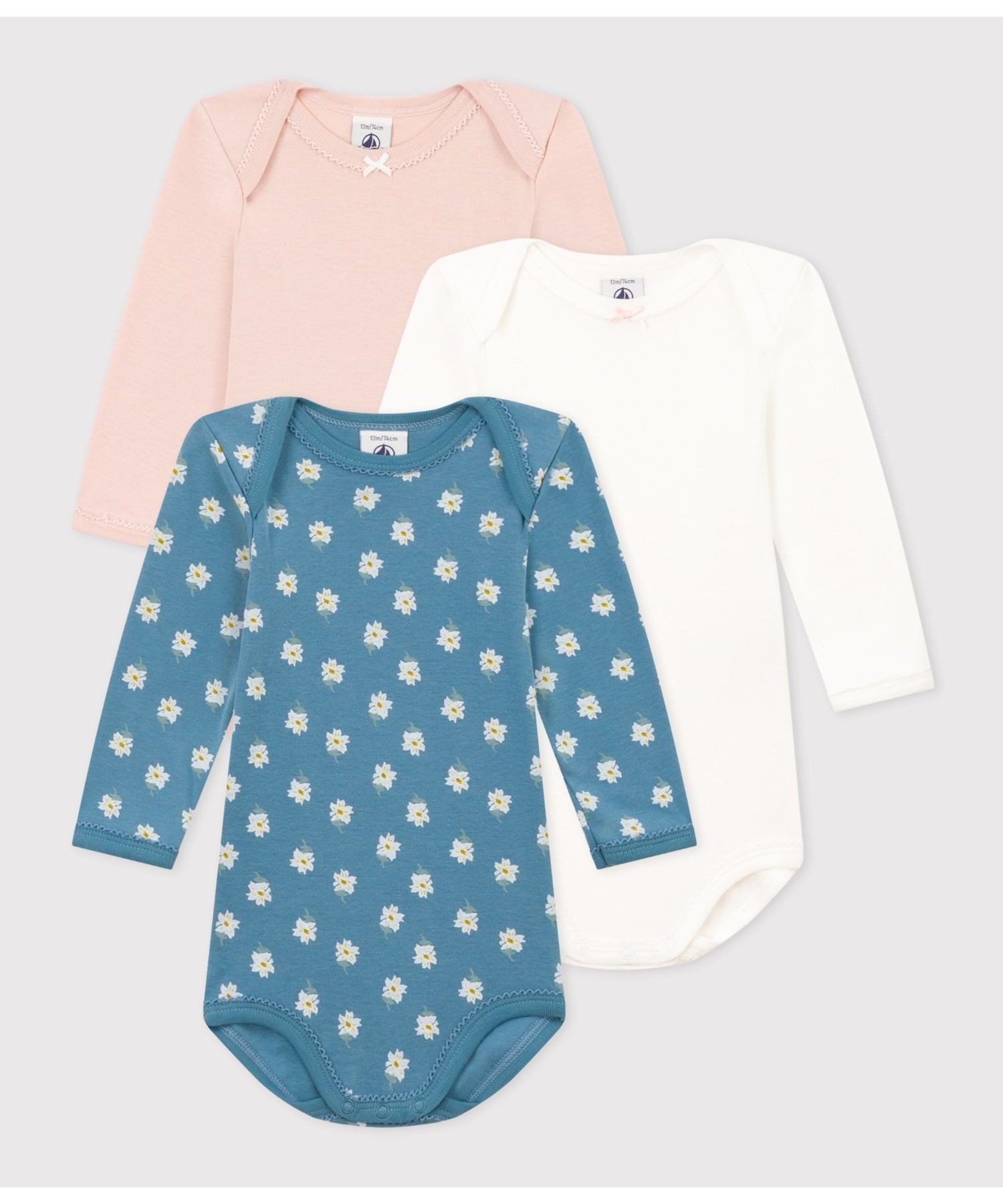 プチバトー ベビー服 男の子 【SALE／20%OFF】PETIT BATEAU 長袖ボディ3枚組 プチバトー マタニティウェア・ベビー用品 ロンパース・カバーオール【送料無料】