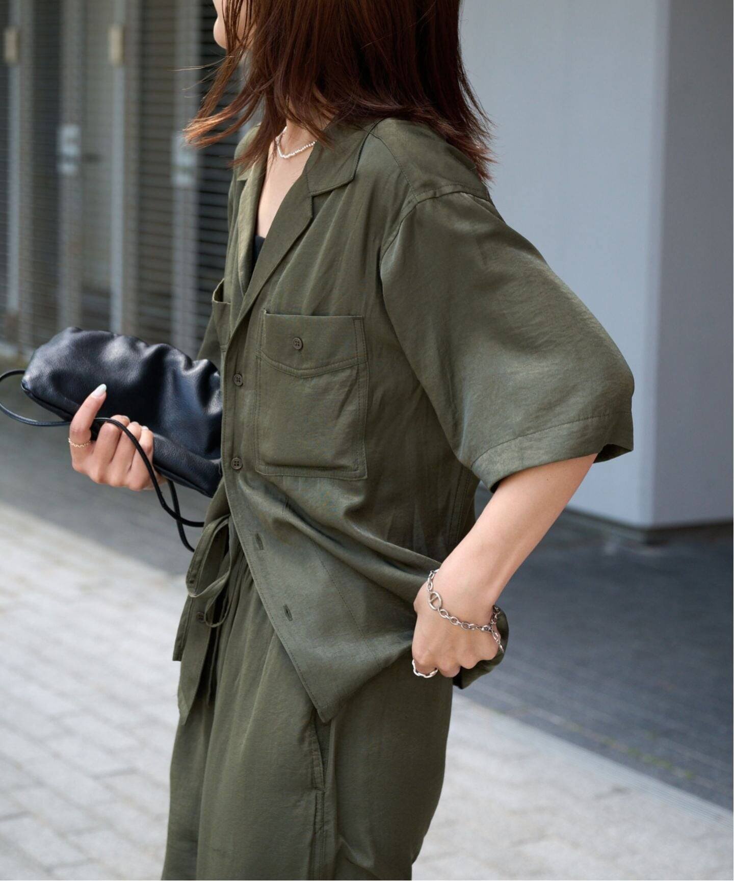 OUTDOOR PRODUCTS Usual Things ≪予約≫ヴィンテージタンブラーサテンオープンカラーシャツ アウトドアプロダクツユージュアルシングス トップス シャツ・ブラウス カーキグリーン ネイビー【送料無料】