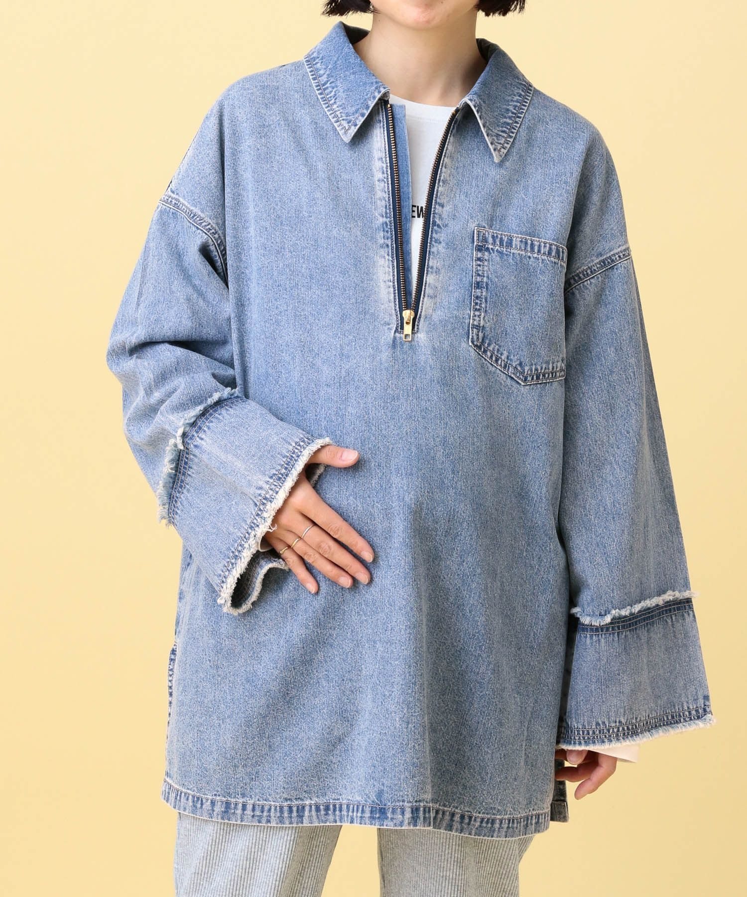 LEPSIM 【産前・産後対応】マタニティ/デニムZIPチュニック レプシィム マタニティウェア・ベビー用品 マタニティトップス ブルー グレー【送料無料】