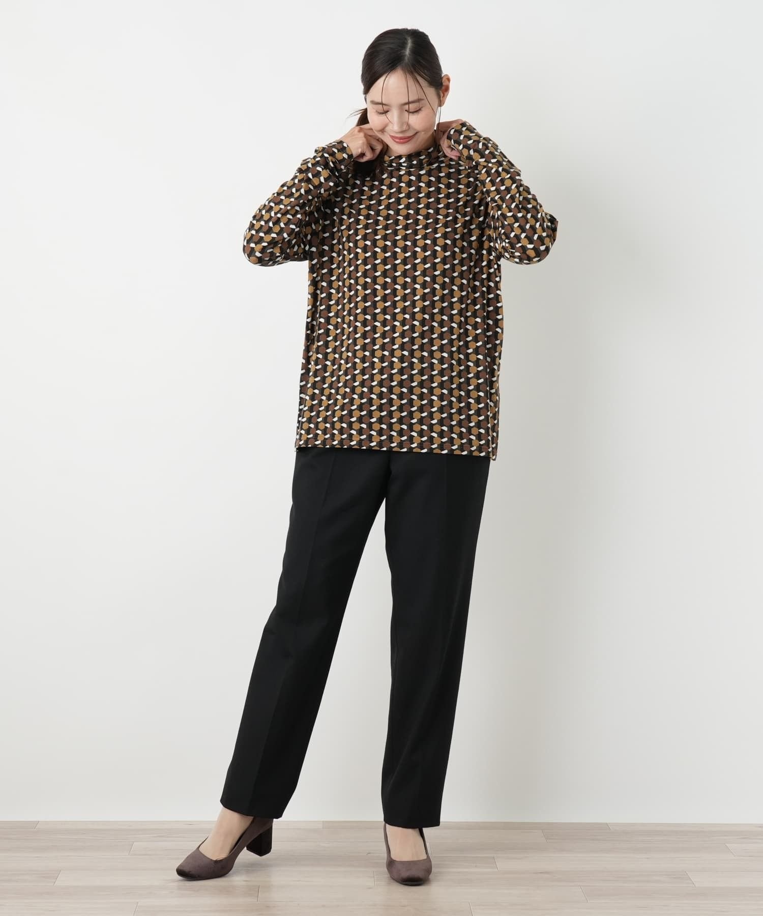 Leilian PLUS HOUSE 【店頭人気】カットソー【プラス企画】 レリアン プラスハウス トップス カットソー・Tシャツ ブラウン ブルー