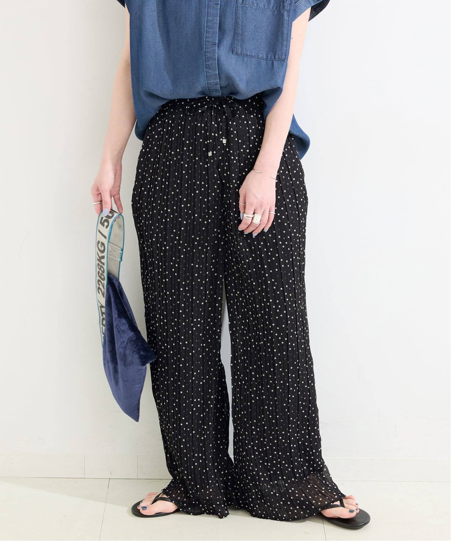 【SALE／31%OFF】B.C STOCK ウォッシャブル / シアードットプリーツイージーパンツ ベーセーストック パンツ その他のパンツ ブラウン ブラック【送料無料】
