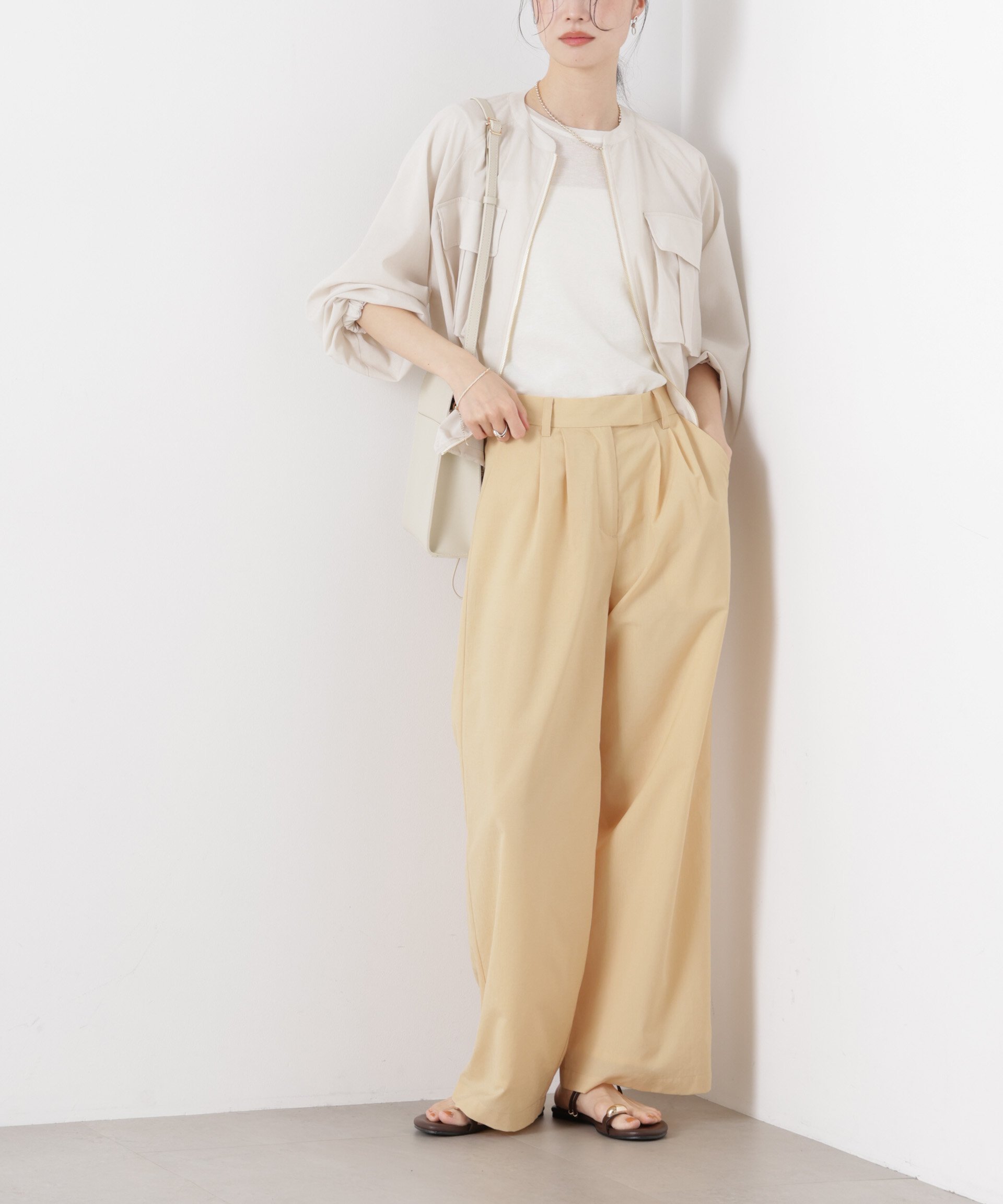 【SALE／40%OFF】NANO universe ソフトシアーツータックワイドパンツ(セットアップ可) ナノユニバース パンツ その他のパンツ ベージュ ブラック イエロー【送料無料】 stylife-15628385 Rakuten Fashion サンプル画像3