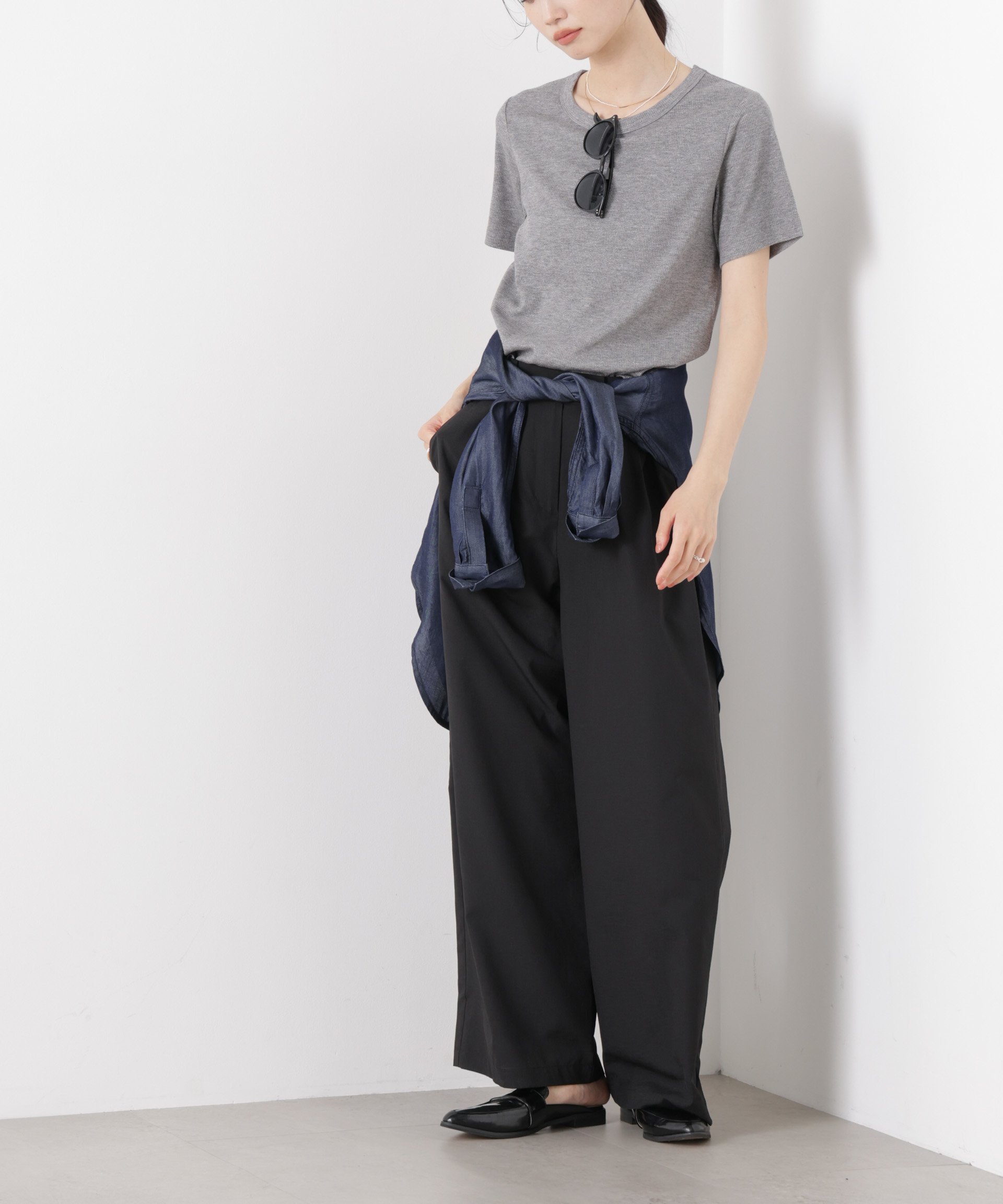 【SALE／40%OFF】NANO universe ソフトシアーツータックワイドパンツ(セットアップ可) ナノユニバース パンツ その他のパンツ ベージュ ブラック イエロー【送料無料】 stylife-15628385 Rakuten Fashion サンプル画像2